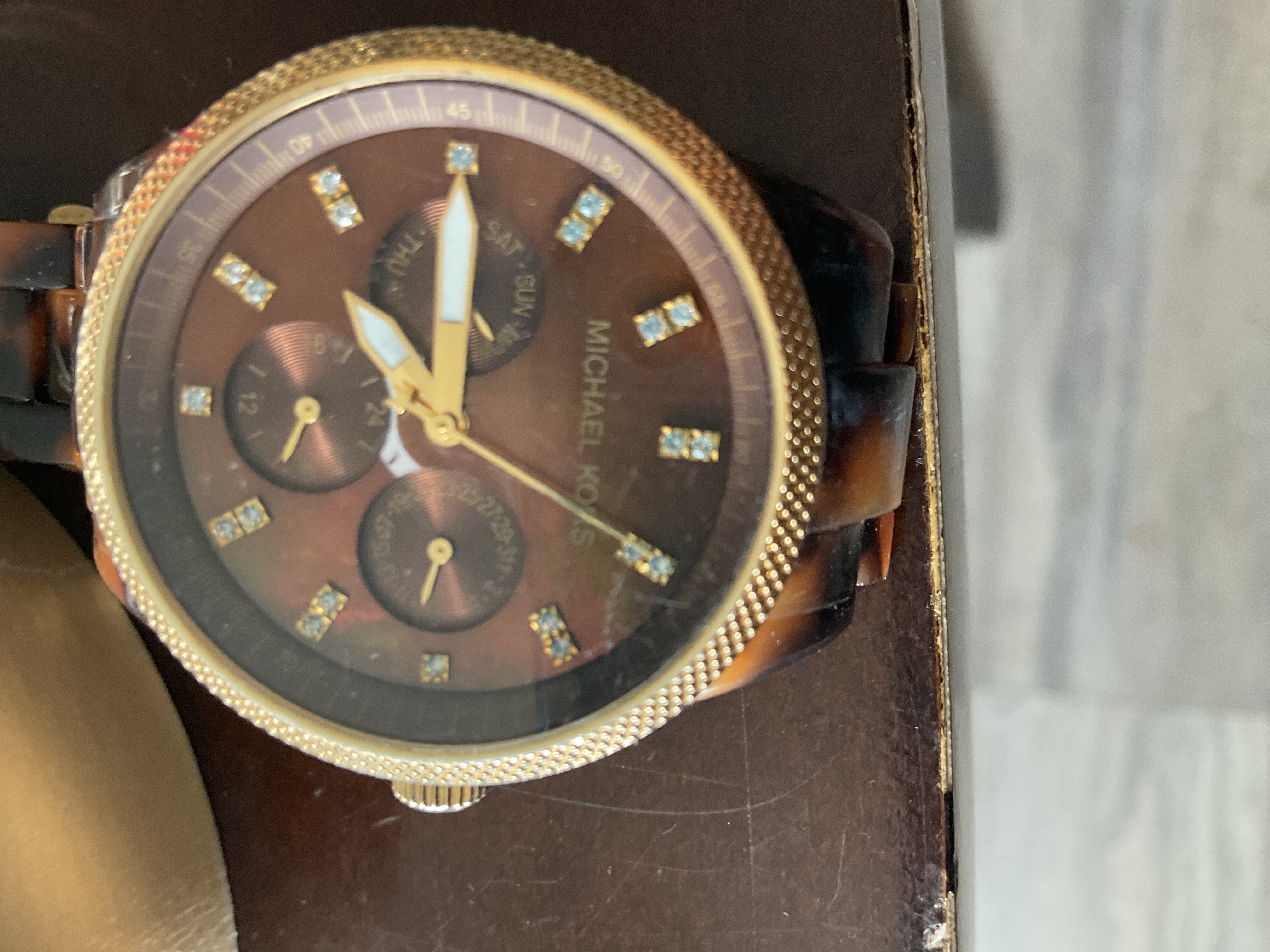 Michael Kors Tortoiseshell and Gold Tone Crystal Ladies Watch