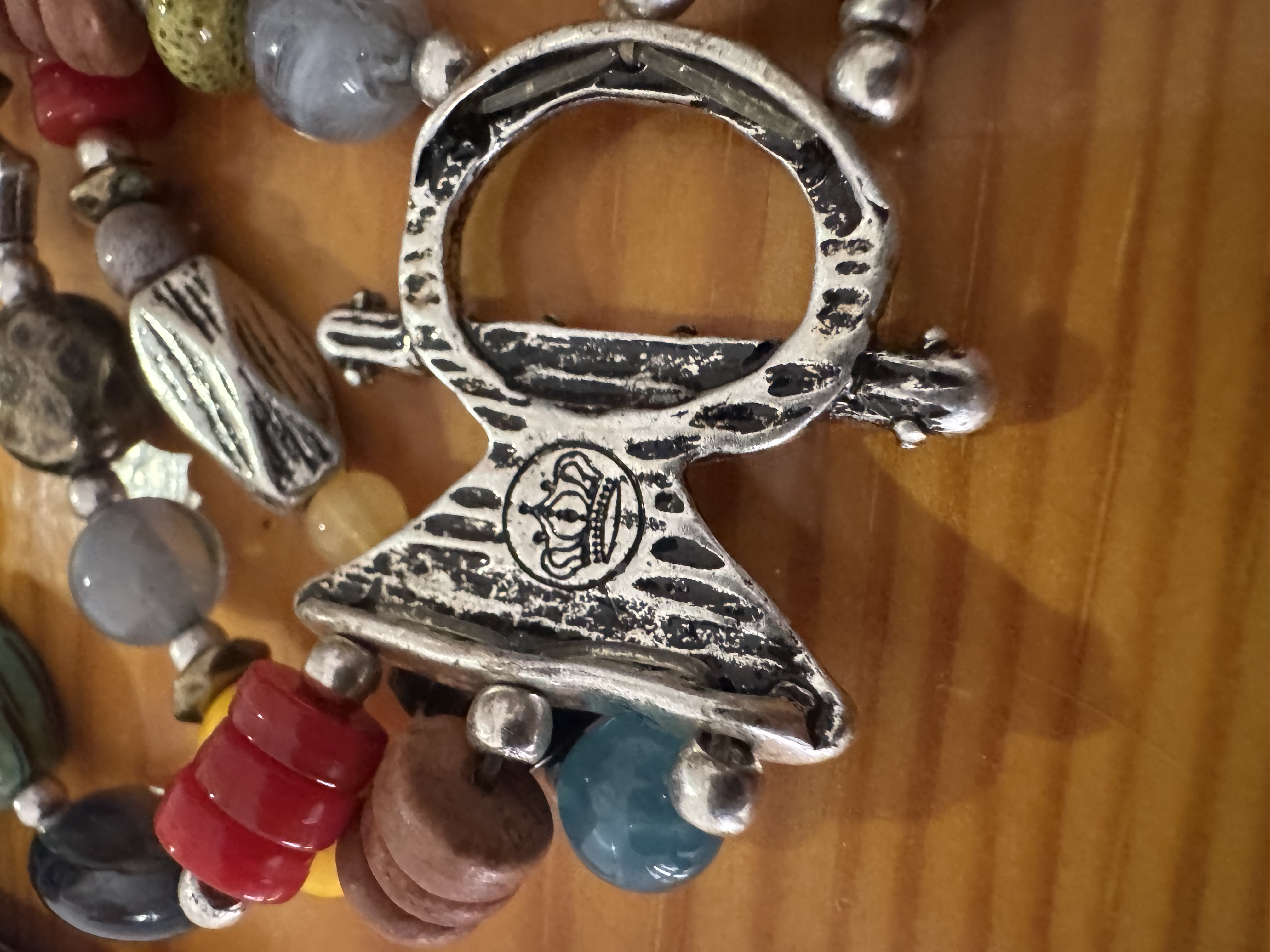 Bohemian Tribal-Inspired Silver-Tone Alloy and Mixed Bead Necklace (Crown-Marked Toggle Clasp)
