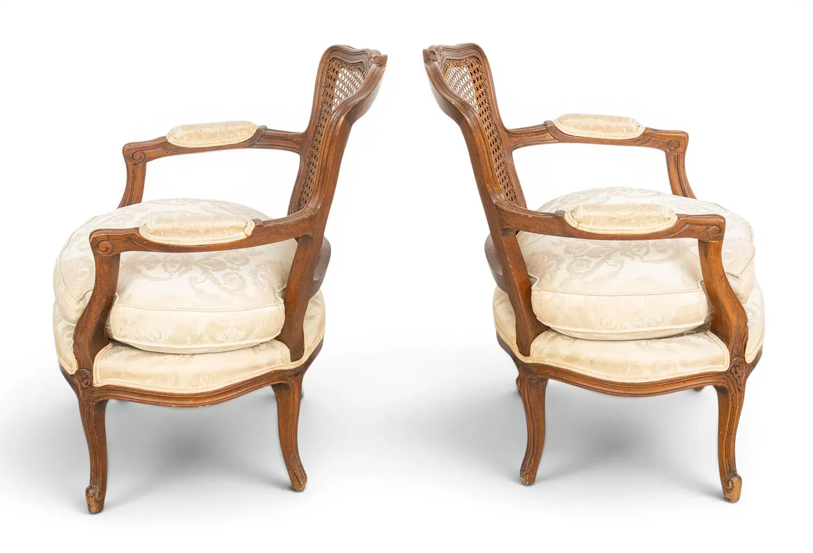 French Louis XV Style Walnut Caned Armchairs, Pair thumbnail 4