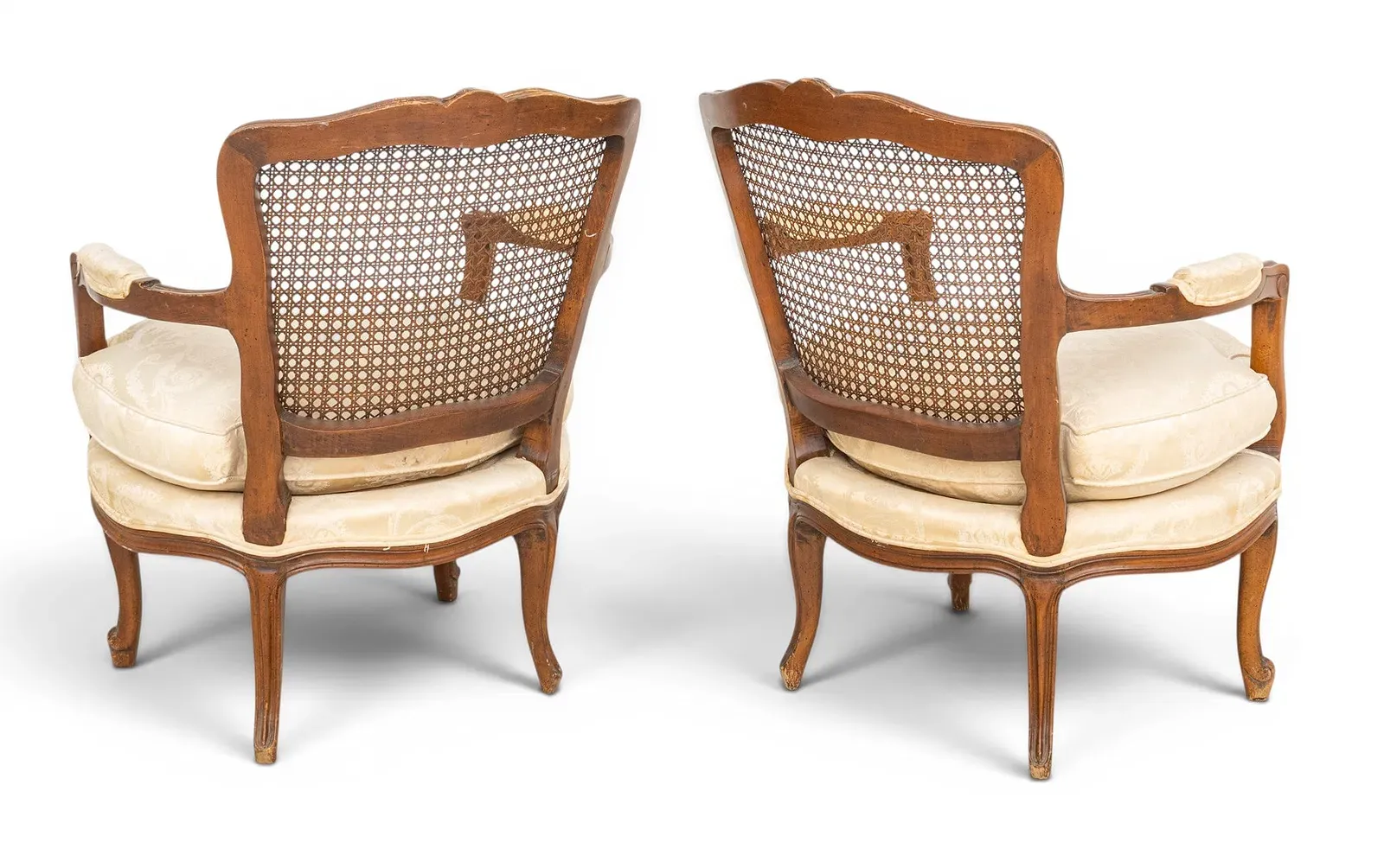 French Louis XV Style Walnut Caned Armchairs, Pair thumbnail 5