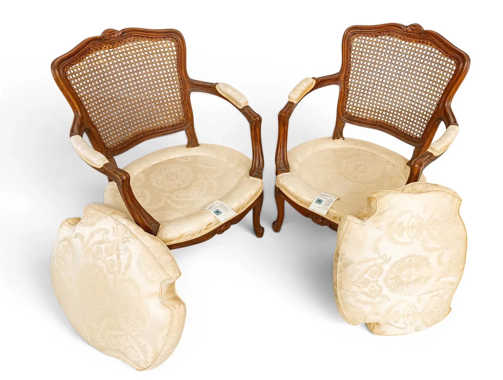 French Louis XV Style Walnut Caned Armchairs, Pair thumbnail 6