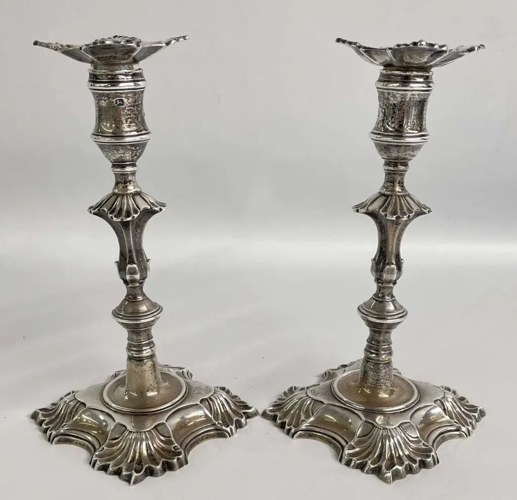 George II Rococo Sterling Silver Candlesticks (Pair) thumbnail 2