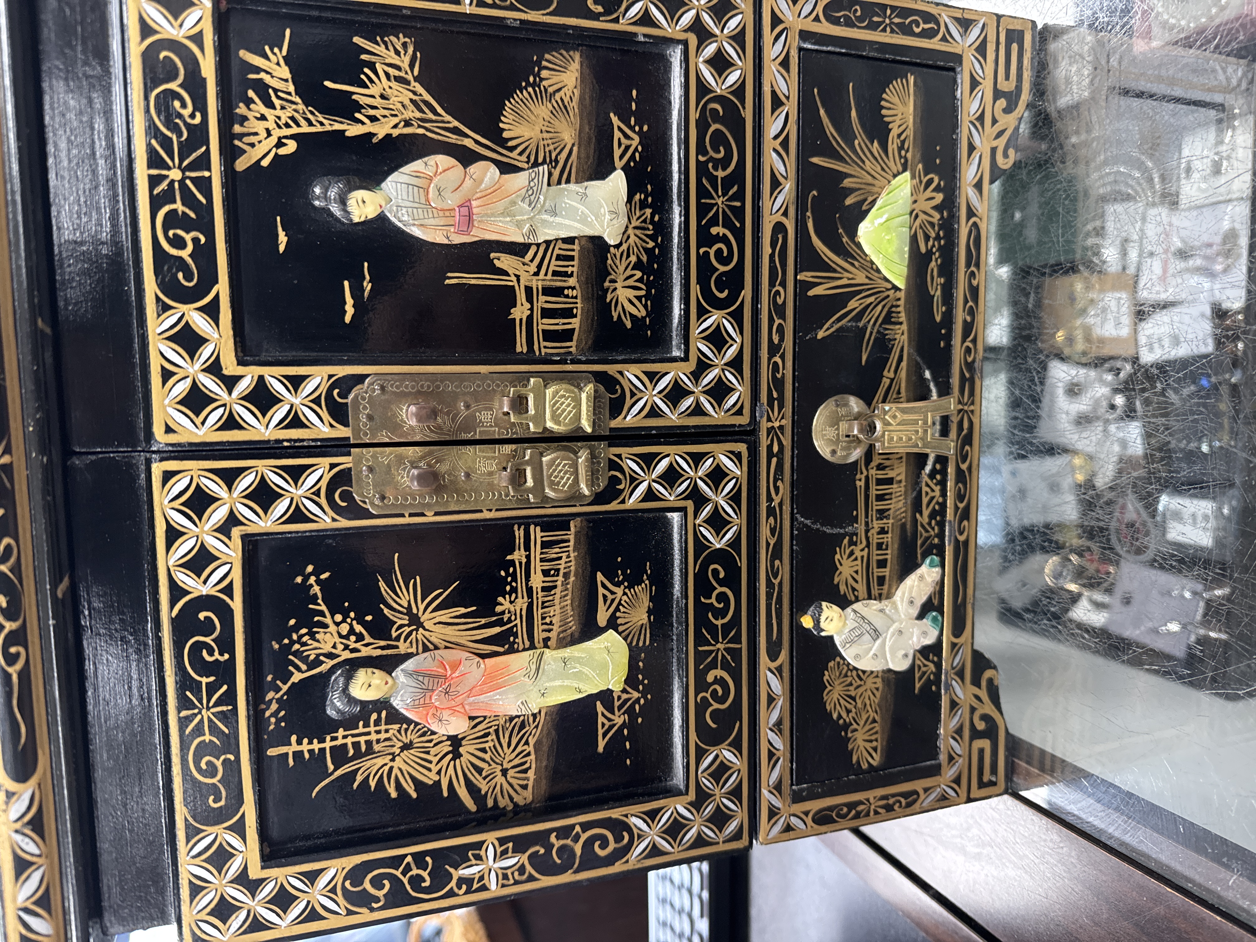 Vintage Chinese Lacquered Jewelry Cabinet