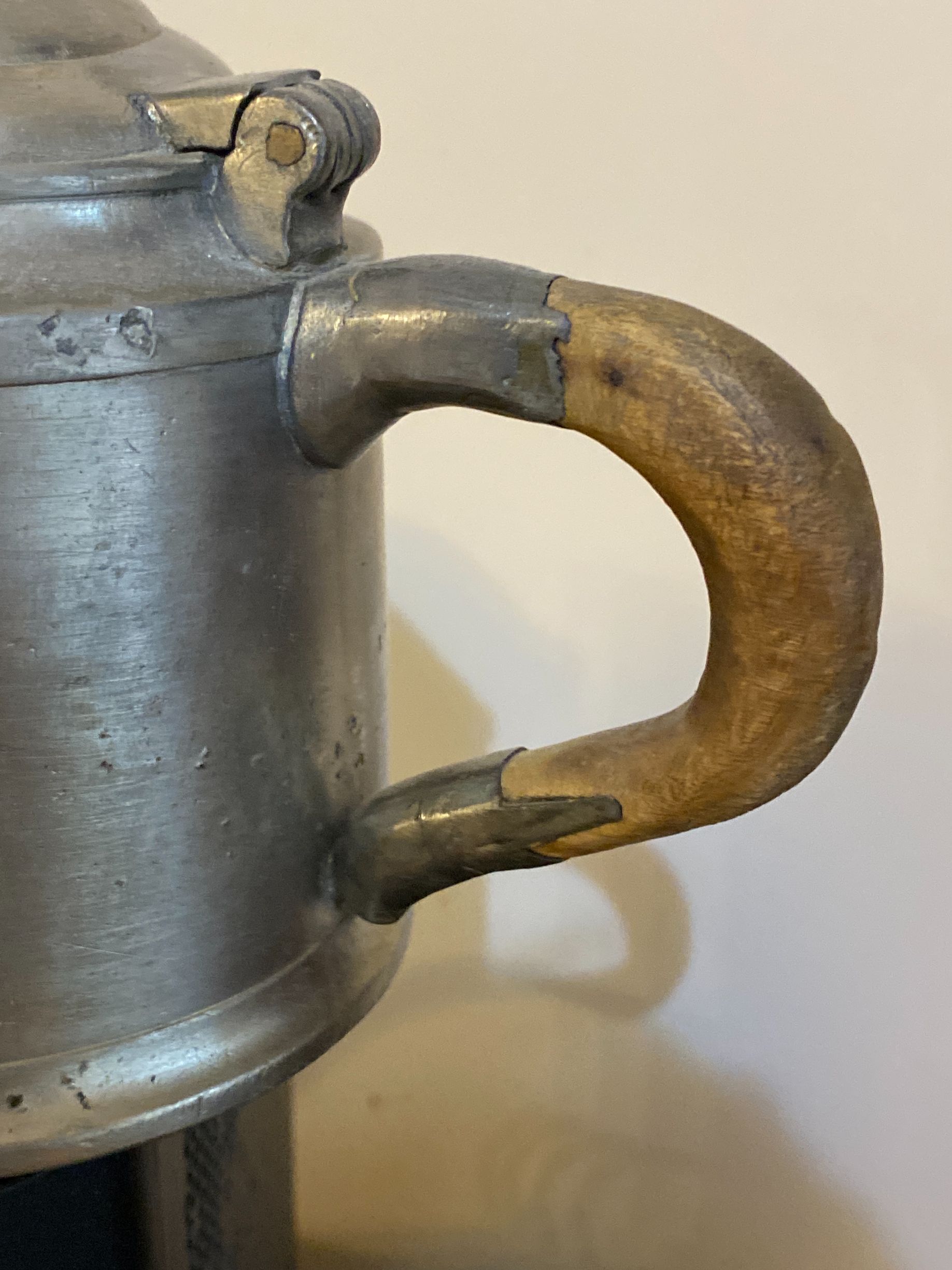 Victorian Period English Pewter Teapot with Wooden C-Handle thumbnail 2