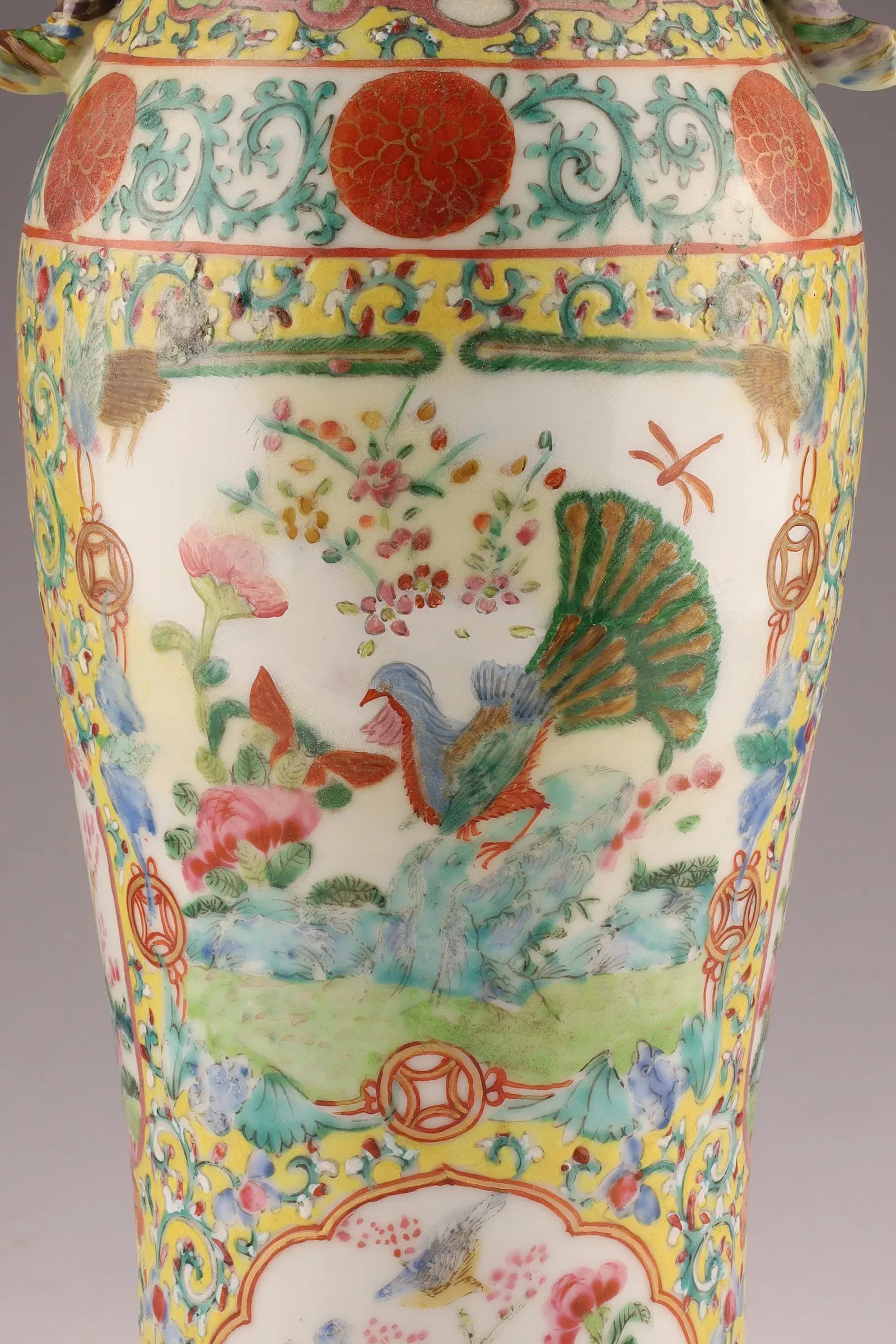 Qing Style Famille Rose Porcelain Baluster Vase with Phoenix and Floral Panels thumbnail 5