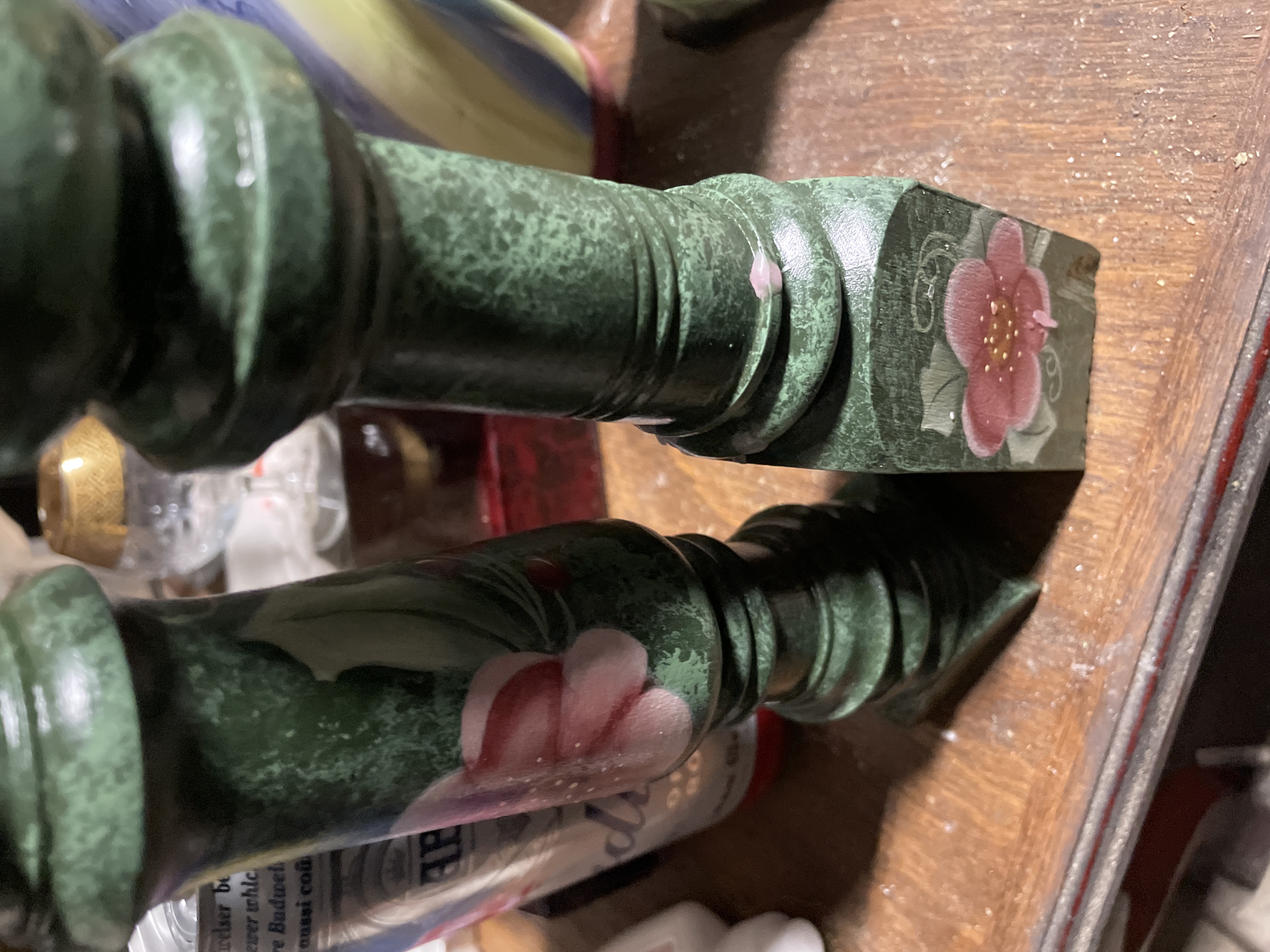 Hand-Painted Wooden Candlesticks