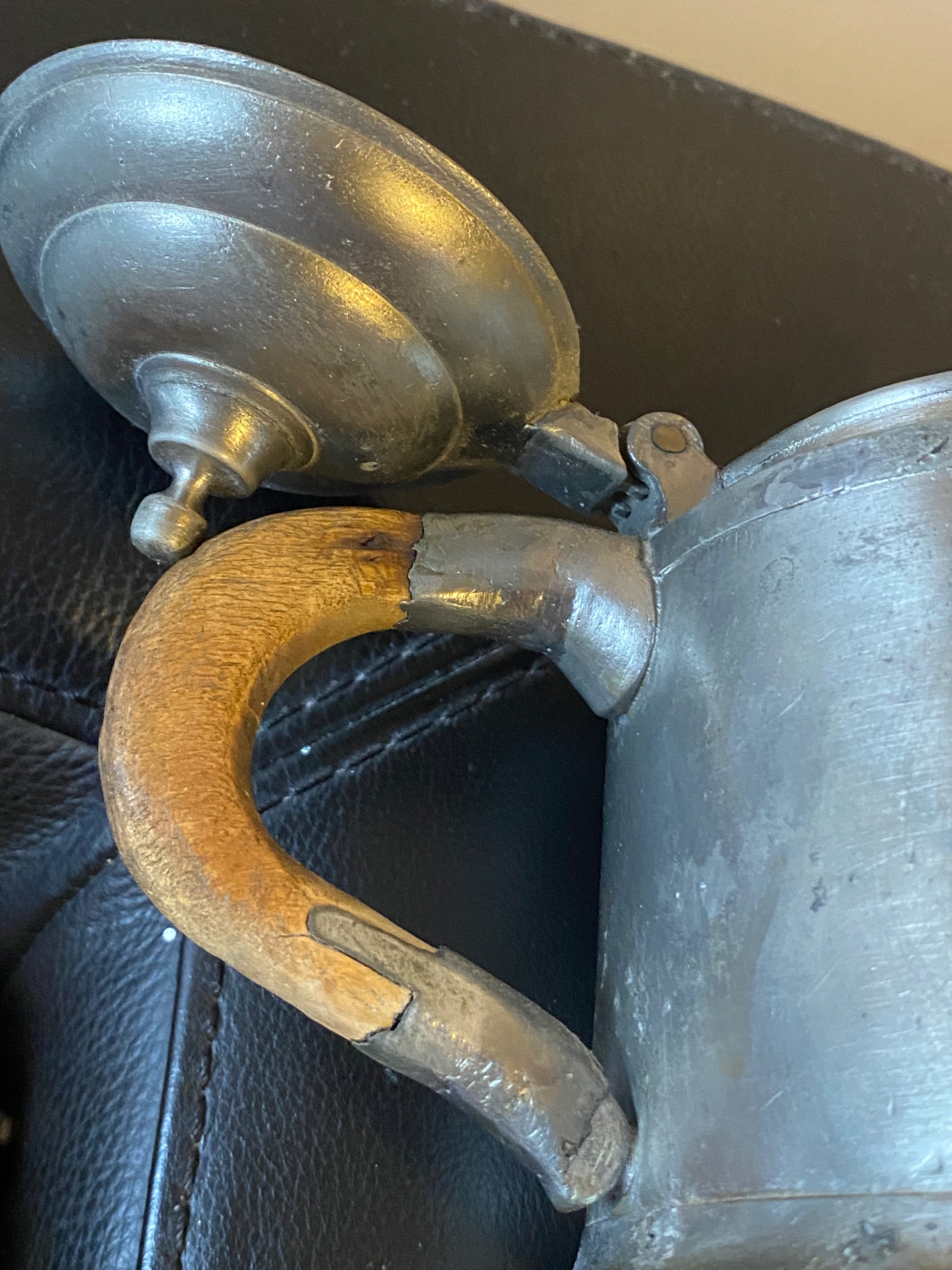 19th Century American Pewter and Wood Tavern Coffee Pot thumbnail 3