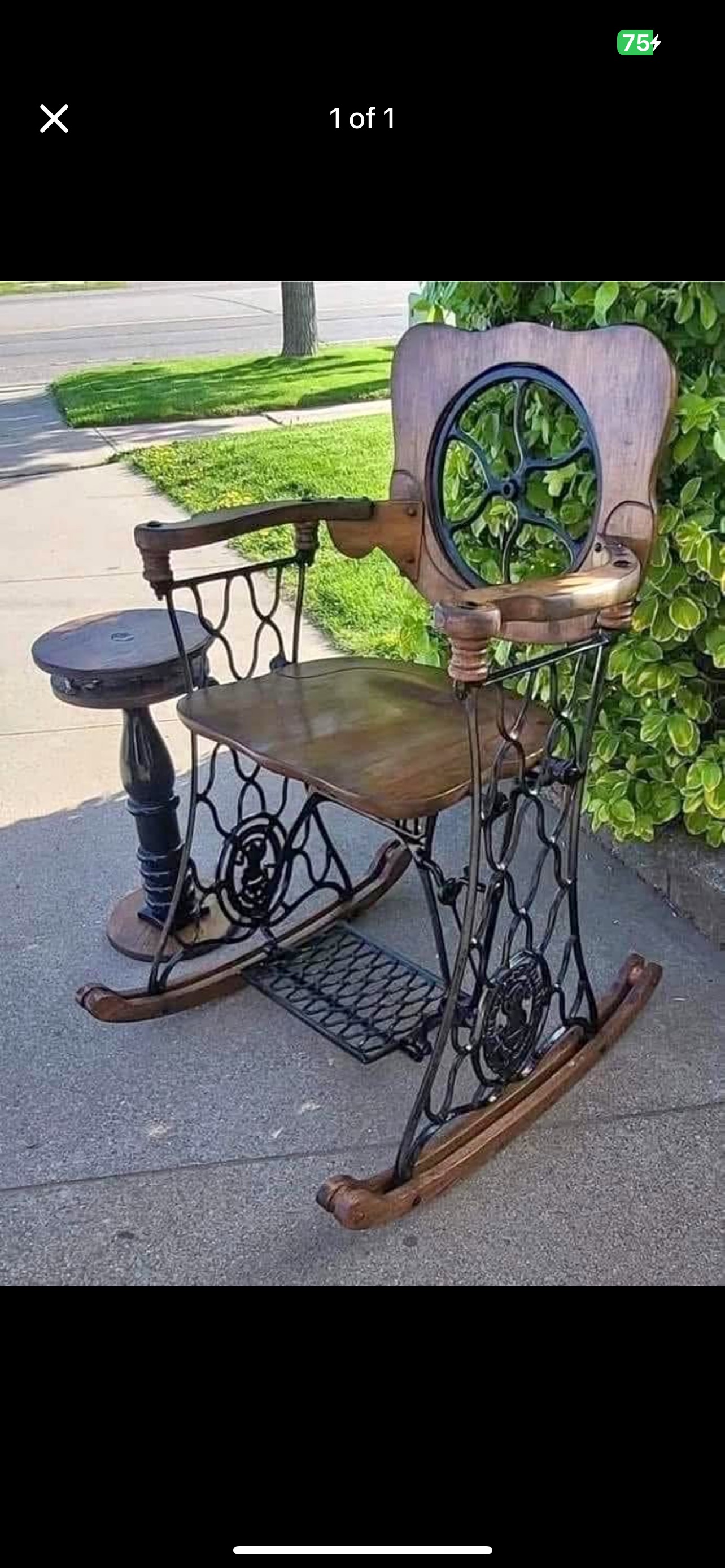 Upcycled Victorian Cast Iron and Oak Sewing Machine Rocking Chair