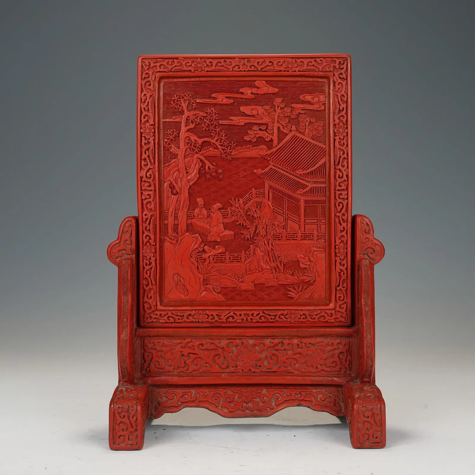 Qing Dynasty Carved Cinnabar Lacquer Table Screen