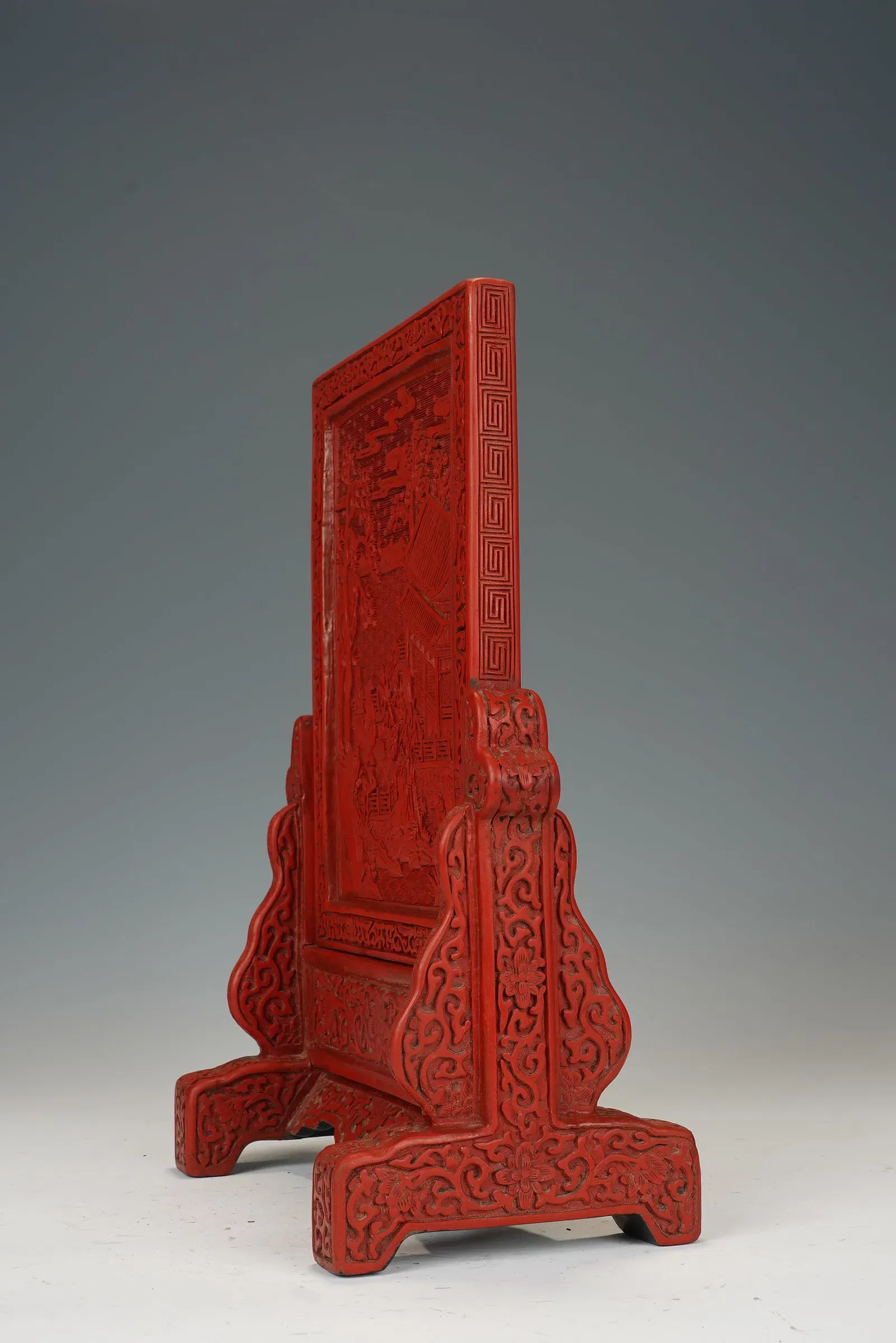 Qing Dynasty Carved Cinnabar Lacquer Table Screen thumbnail 3
