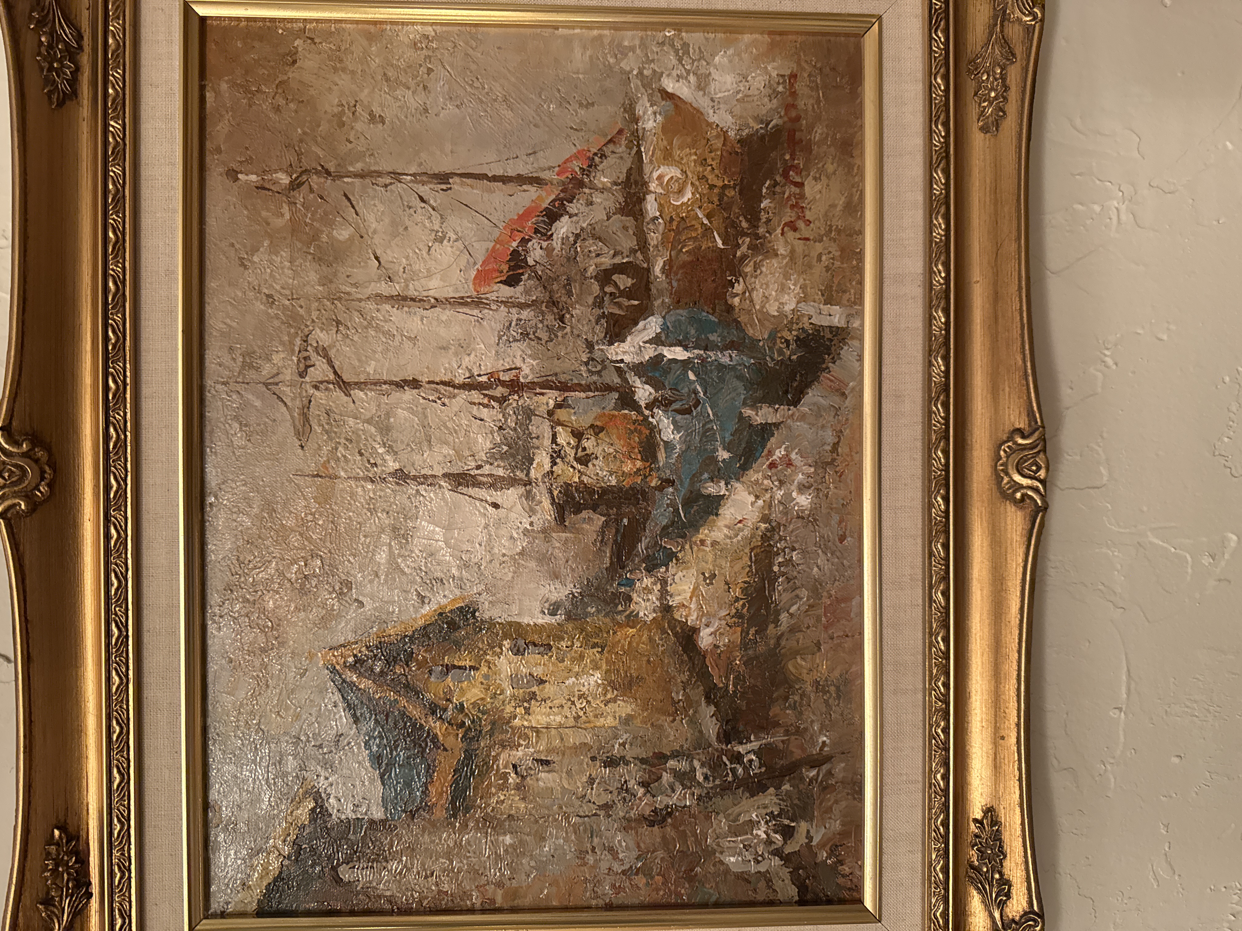 Mid‑20th Century Impressionist Harbor Scene Oil Painting