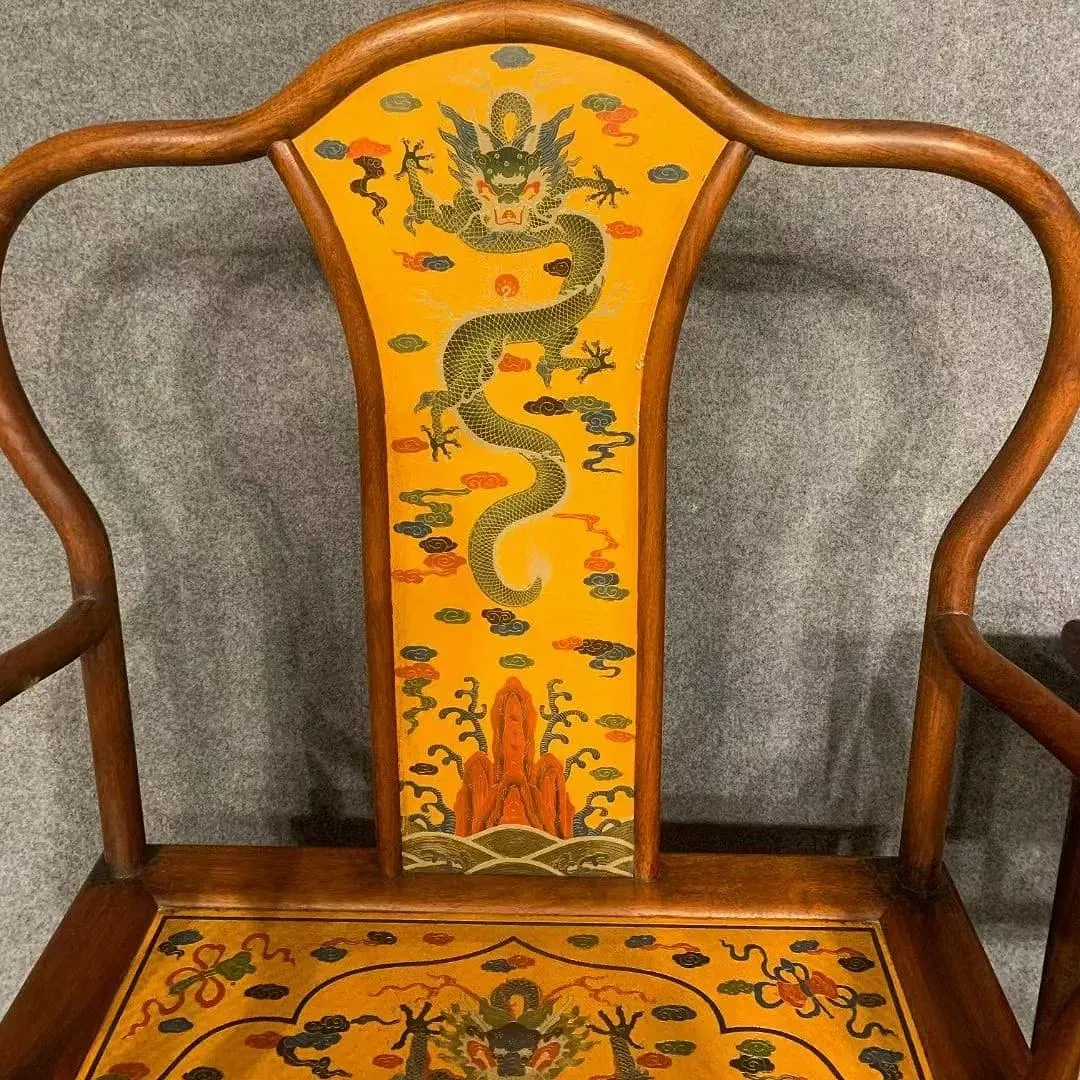 Chinese Qing Style Lacquered Armchairs and Side Table Set thumbnail 2