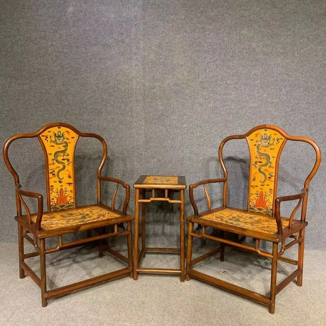 Chinese Qing Style Lacquered Armchairs and Side Table Set thumbnail 3