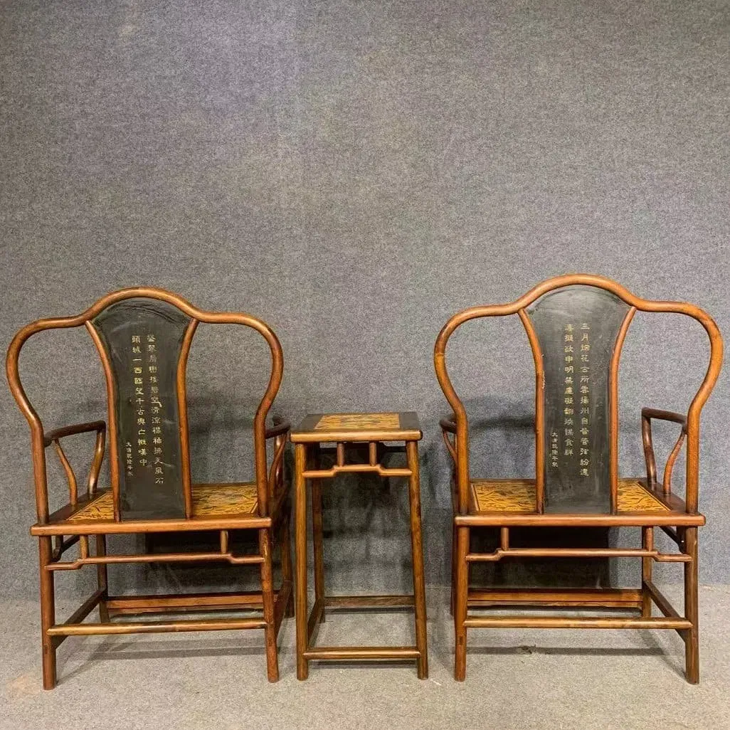 Chinese Qing Style Lacquered Armchairs and Side Table Set thumbnail 4