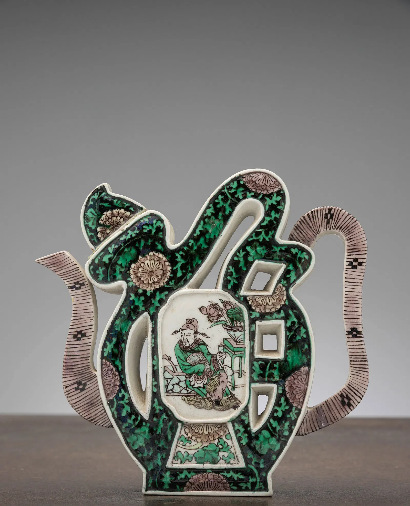 Chinese Famille Verte Porcelain Vase-Form Teapot