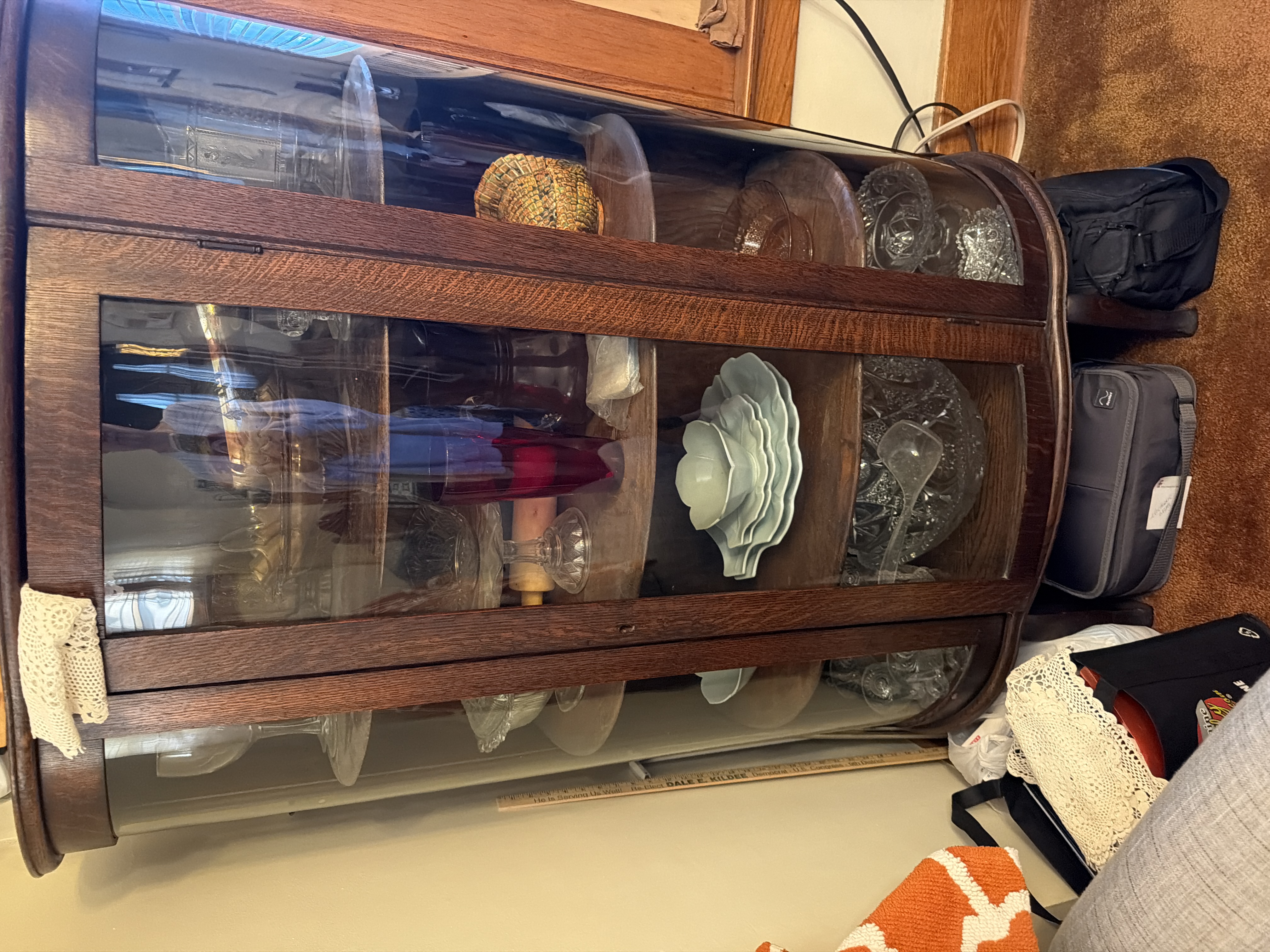 Art Deco Oak Curved-Glass Display Cabinet