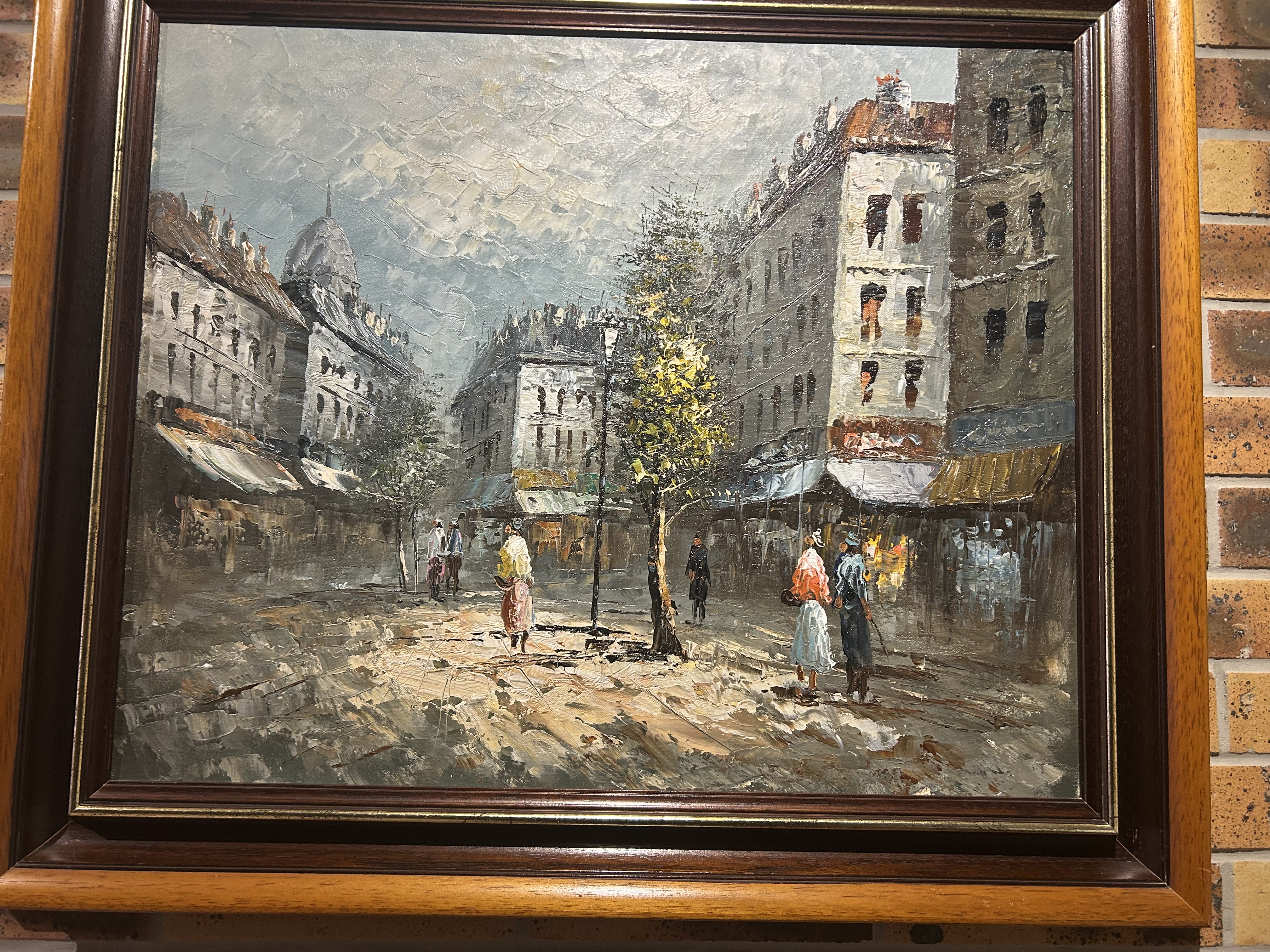 Mid-Century Parisian Impressionist-Style Oil on Canvas Street Scene