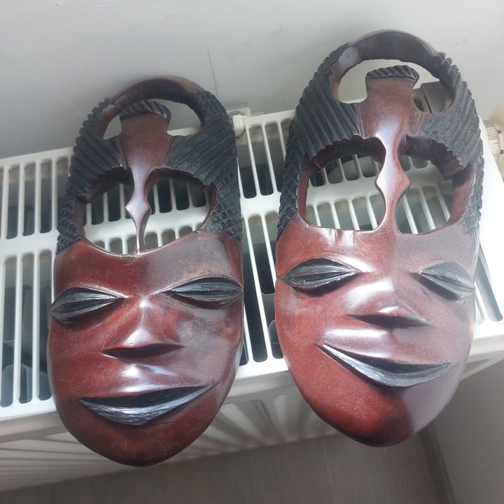 Pair of African Style Carved Wooden Masks