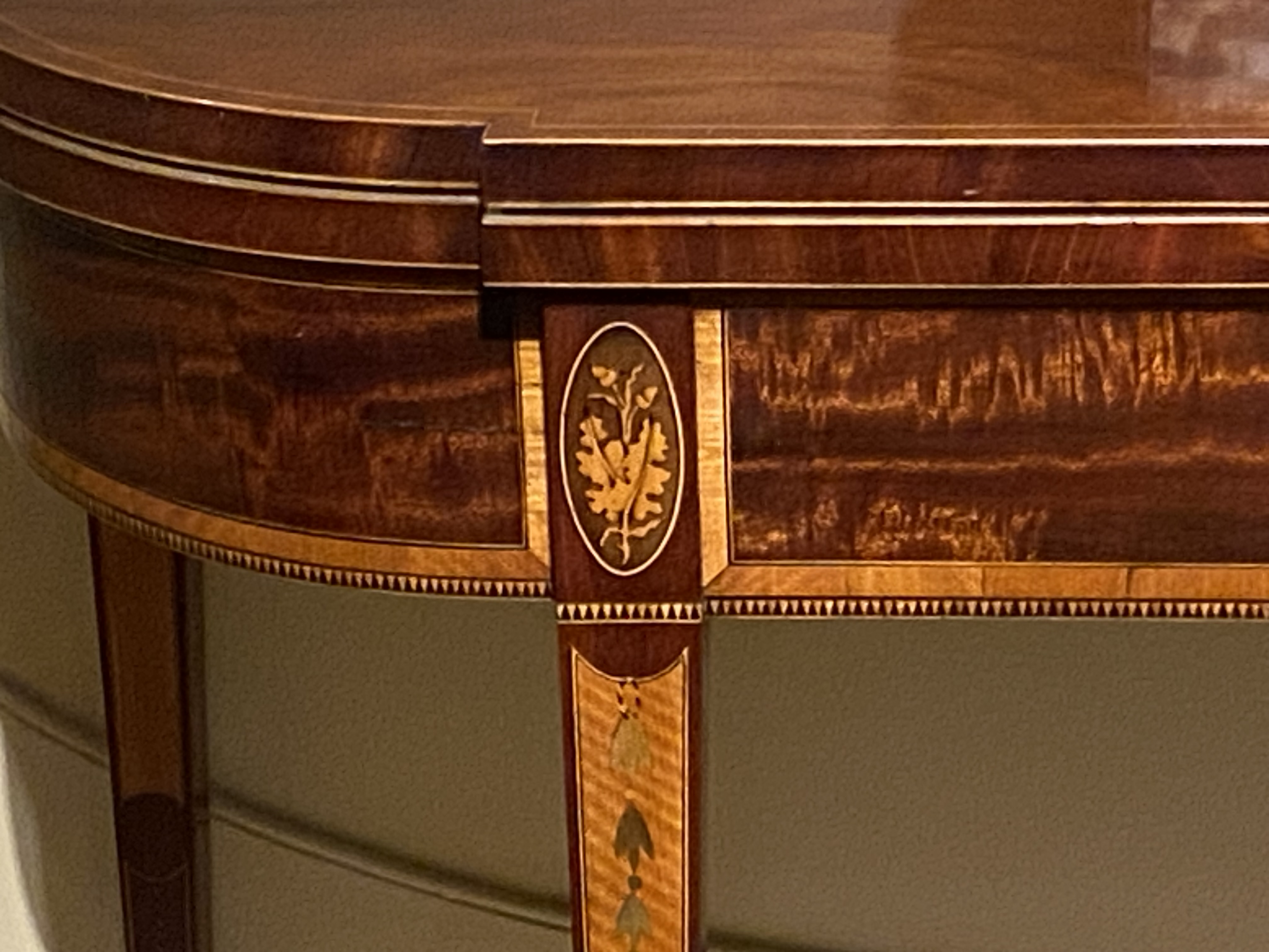 American Federal Period Mahogany and Satinwood Inlaid Demilune Card Table thumbnail 2