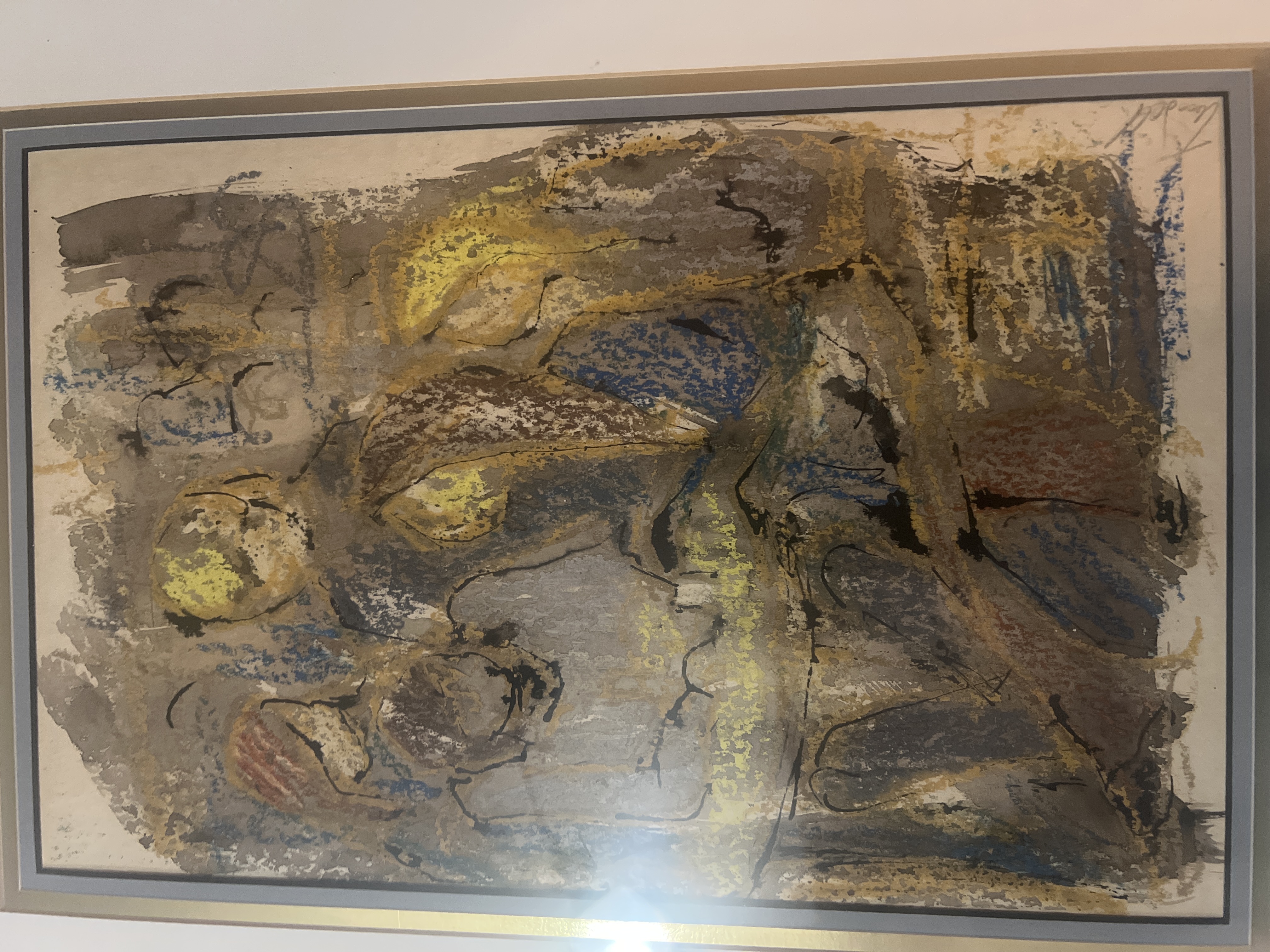 Mid-Century Modern Abstract Figurative Mixed‑Media Painting on Paper