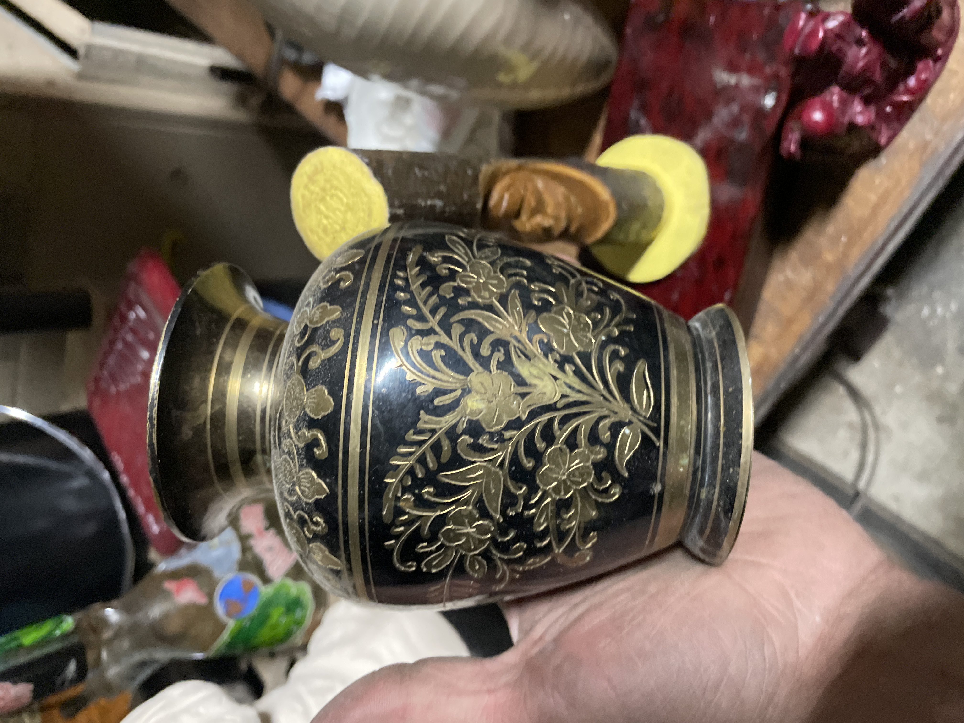 Indian Brass and Enamel Inlay Decorative Vase