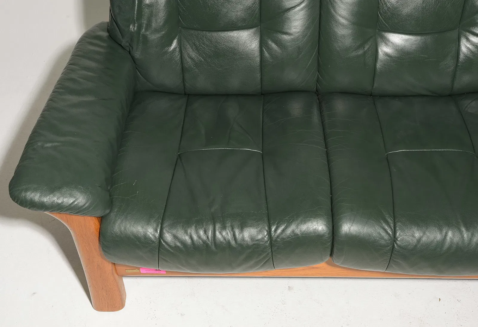 Mid-Century Modern Teak and Green Leather Three-Seat Sofa thumbnail 3