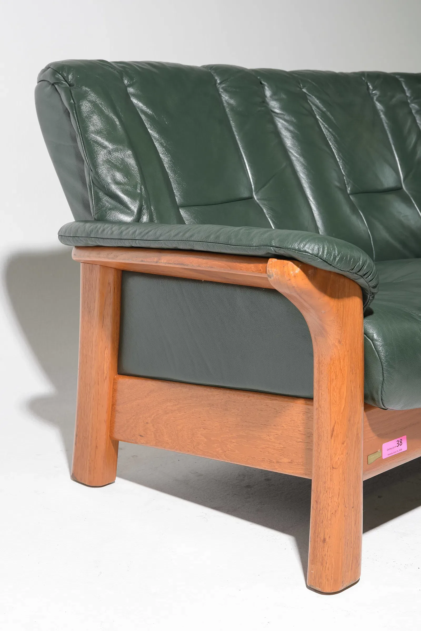 Mid-Century Modern Teak and Green Leather Three-Seat Sofa thumbnail 5