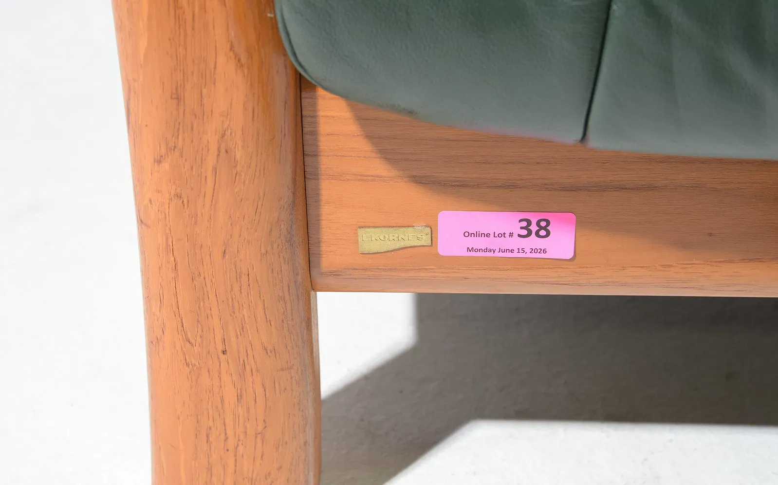 Mid-Century Modern Teak and Green Leather Three-Seat Sofa thumbnail 6