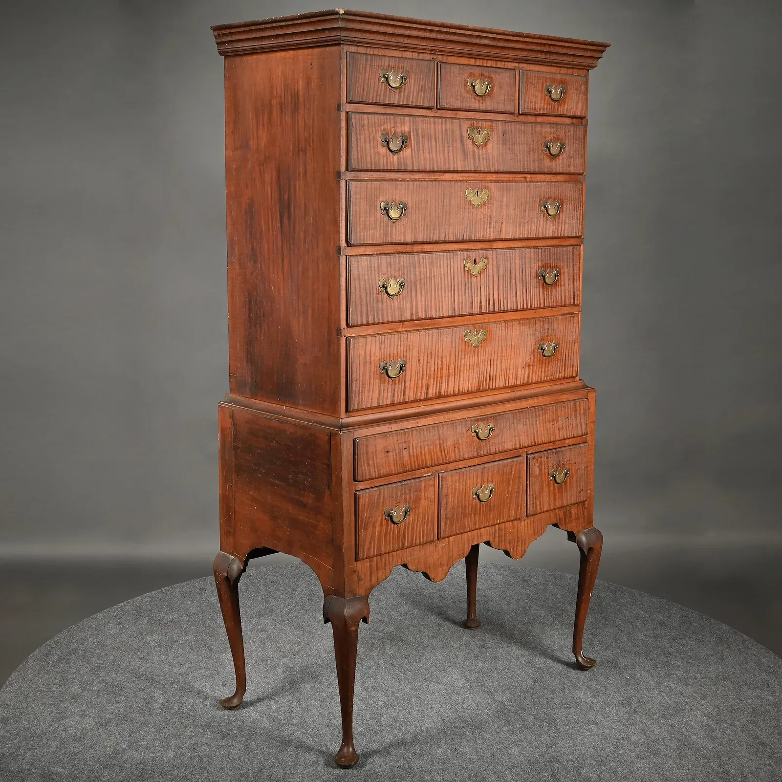 American Queen Anne Period Figured Maple Highboy
