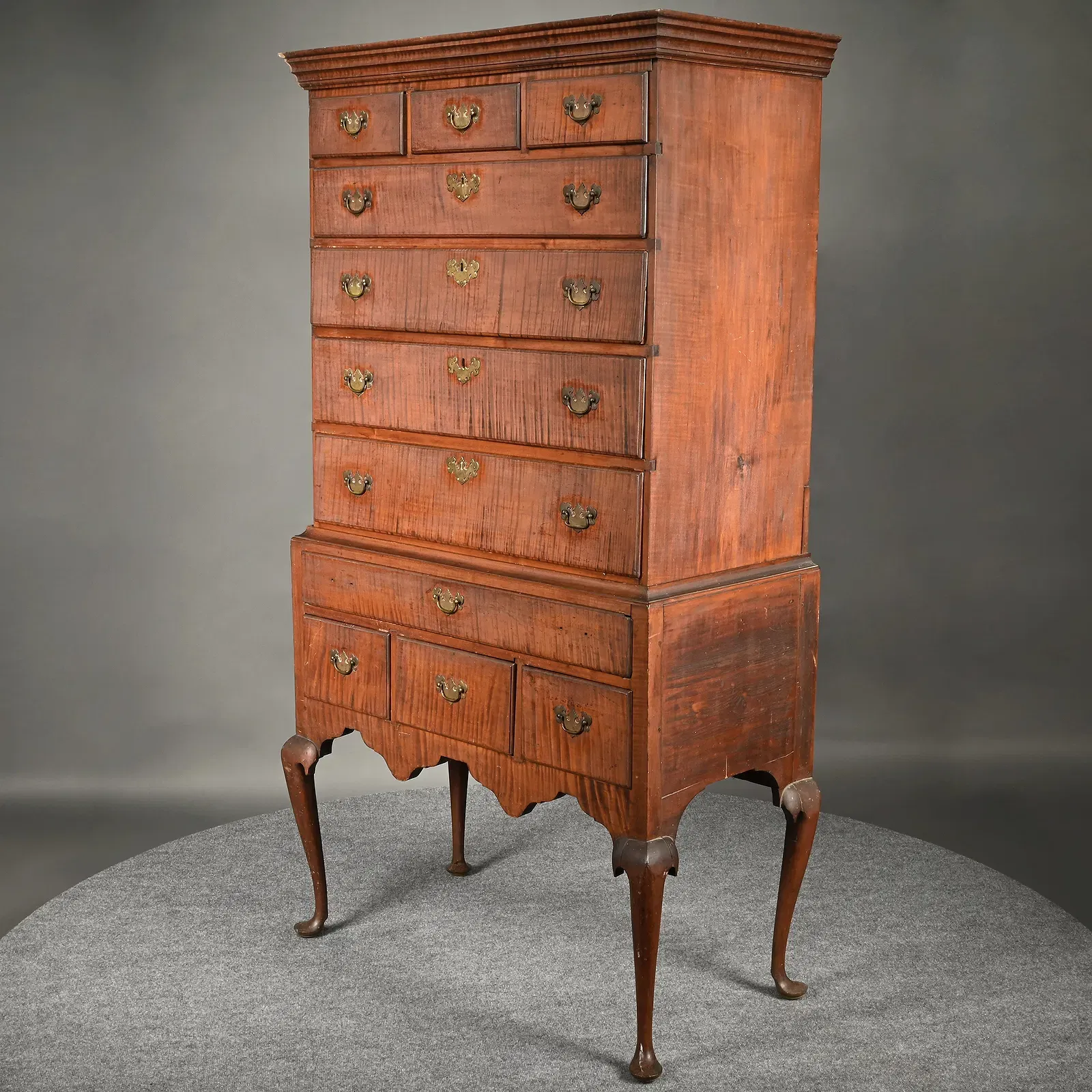 American Queen Anne Period Figured Maple Highboy thumbnail 3