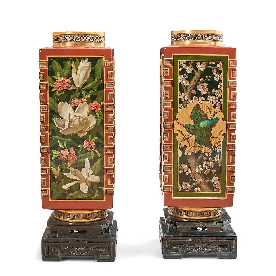 French Japonisme Period Porcelain and Bronze Cloisonné Vases