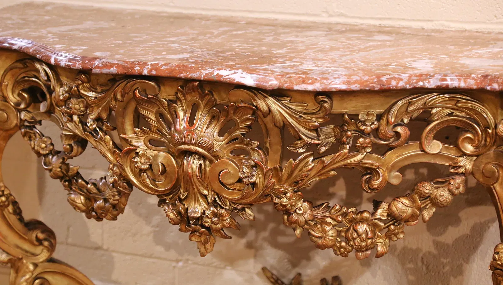 French Rococo Revival Giltwood Console Table with Marble Top thumbnail 2