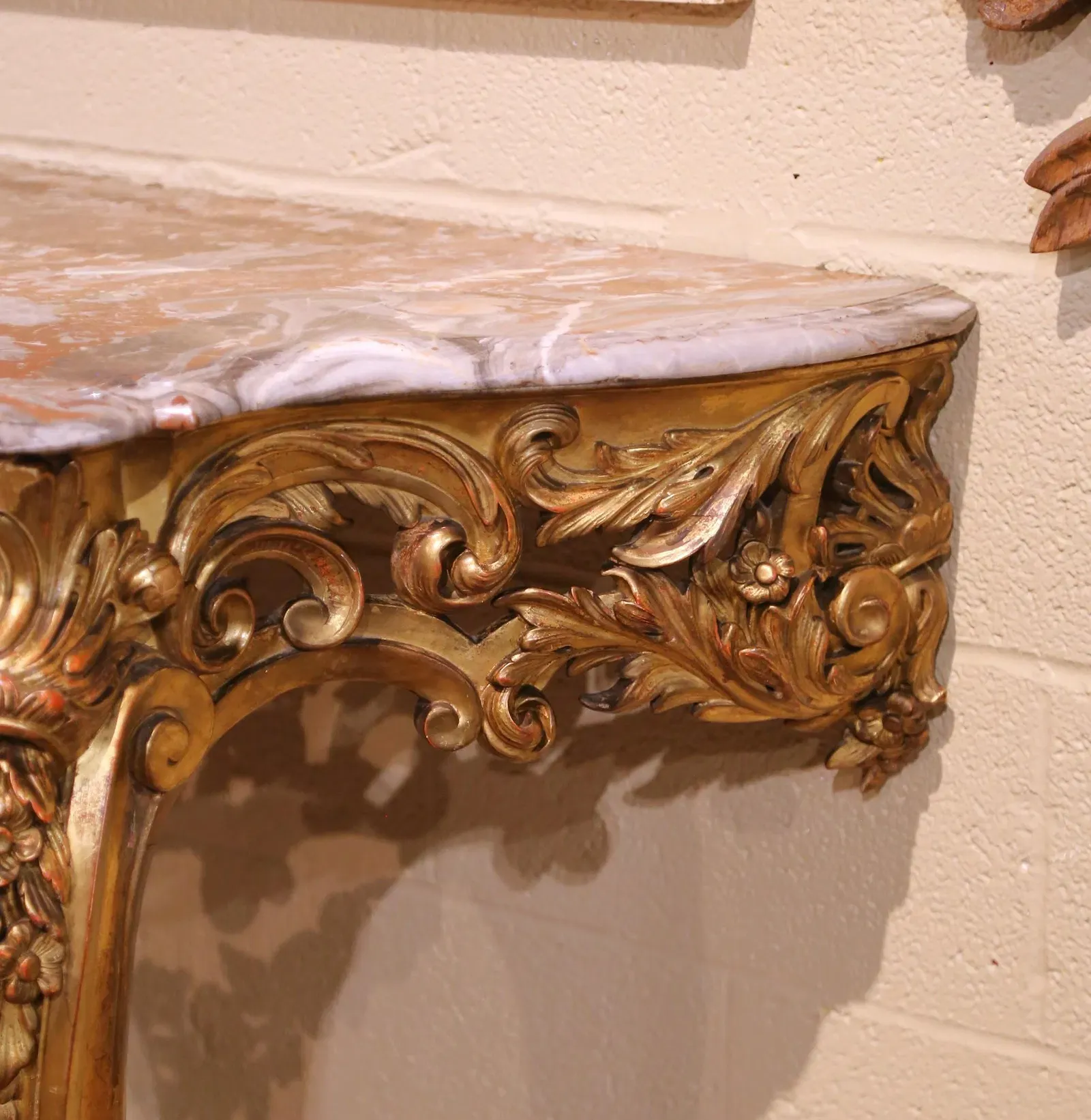 French Rococo Revival Giltwood Console Table with Marble Top thumbnail 4