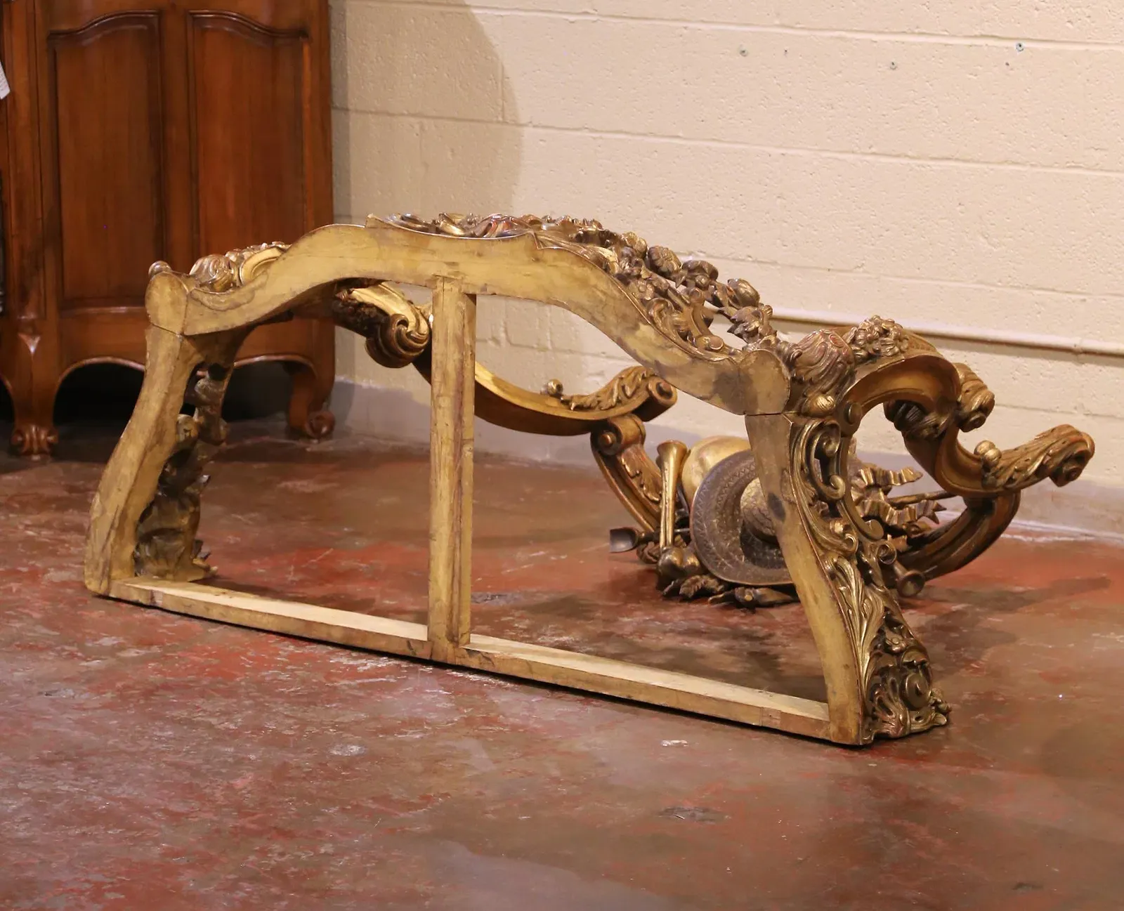 French Rococo Revival Giltwood Console Table with Marble Top thumbnail 5