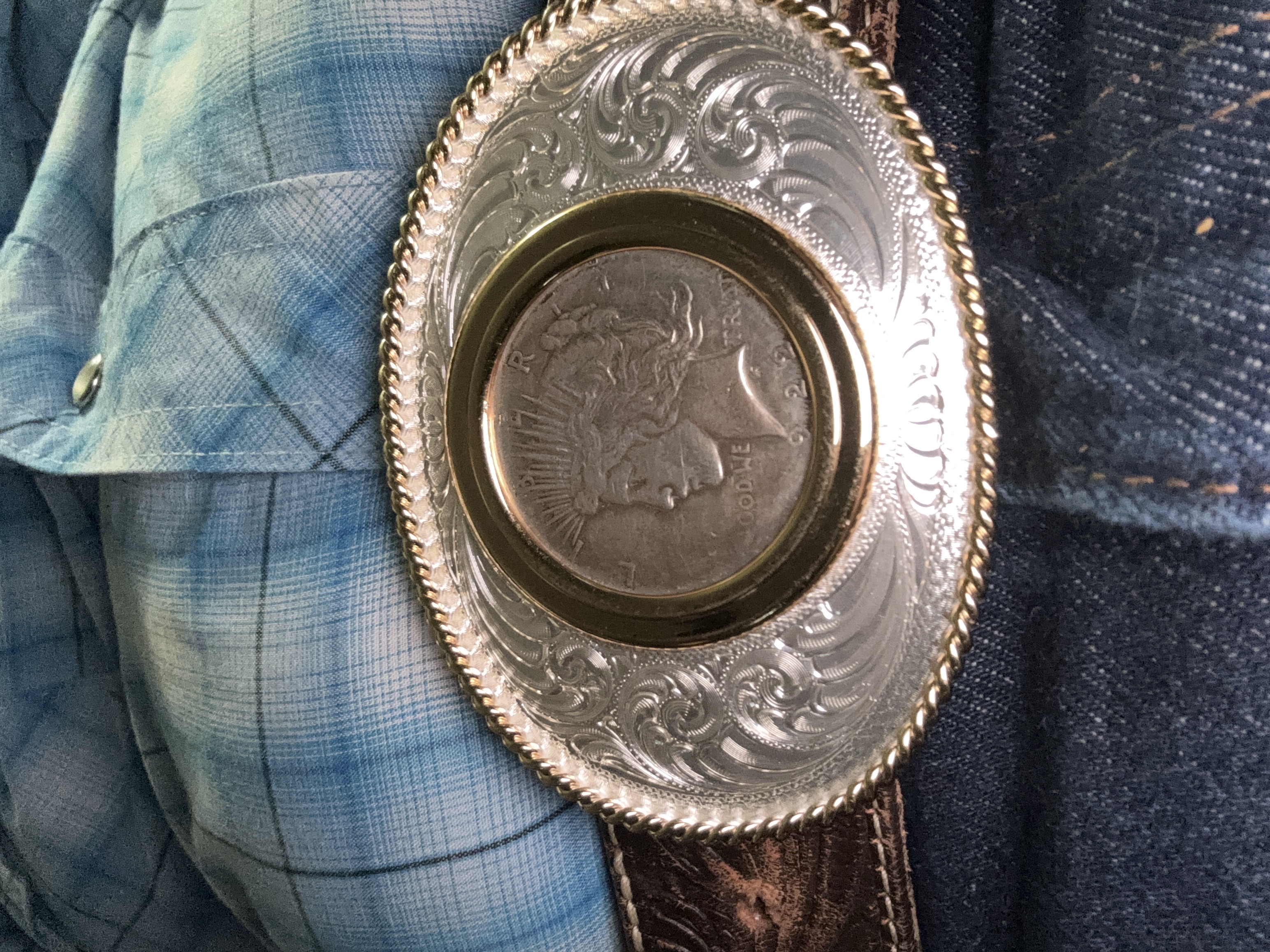 Western Style Belt Buckle with 1922 Peace Dollar
