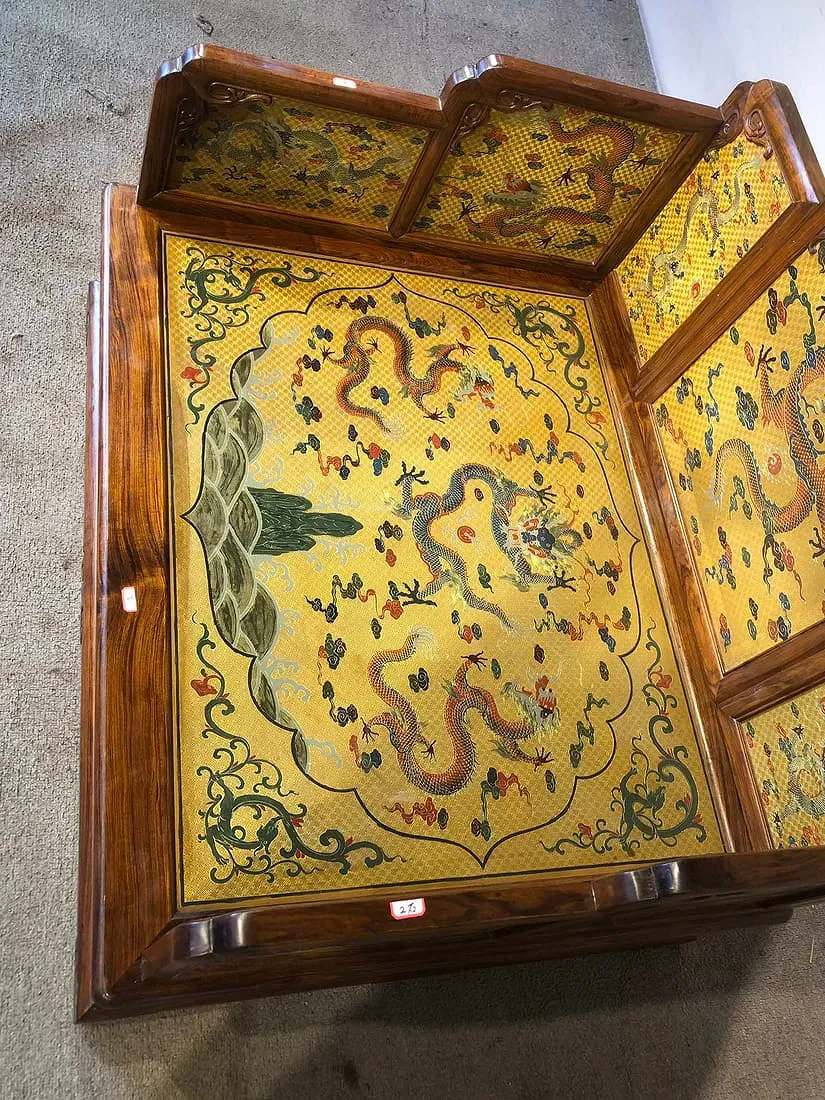 Chinese Qing Style Hardwood Daybed (Luohan Bed) with Dragon Brocade Panels thumbnail 2