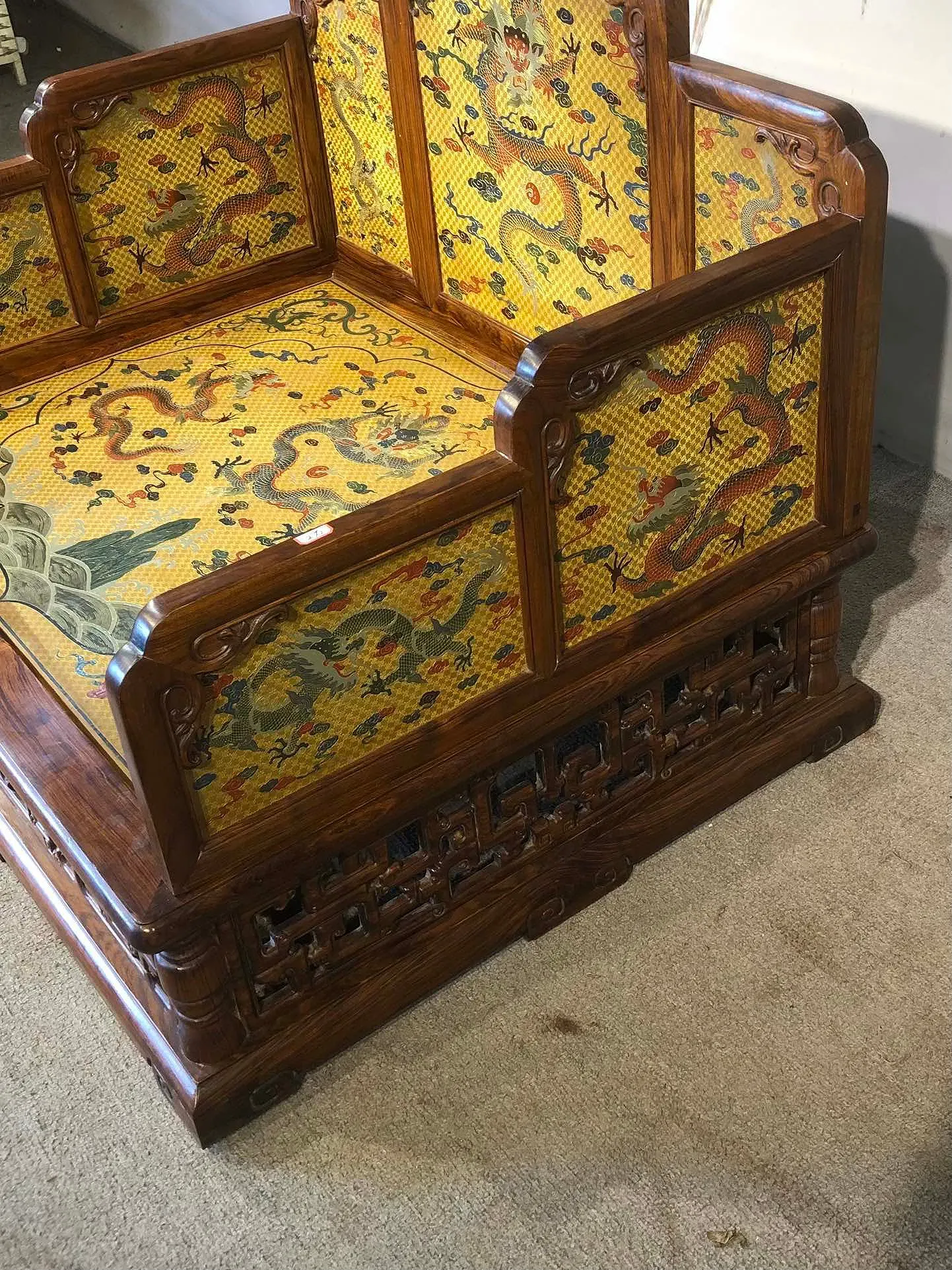 Chinese Qing Style Hardwood Daybed (Luohan Bed) with Dragon Brocade Panels thumbnail 5