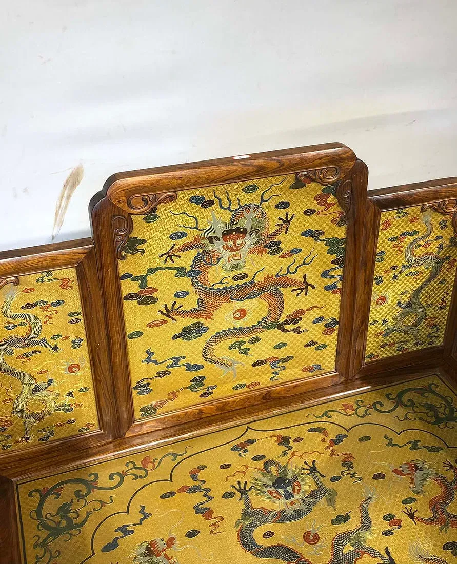 Chinese Qing Style Hardwood Daybed (Luohan Bed) with Dragon Brocade Panels thumbnail 6