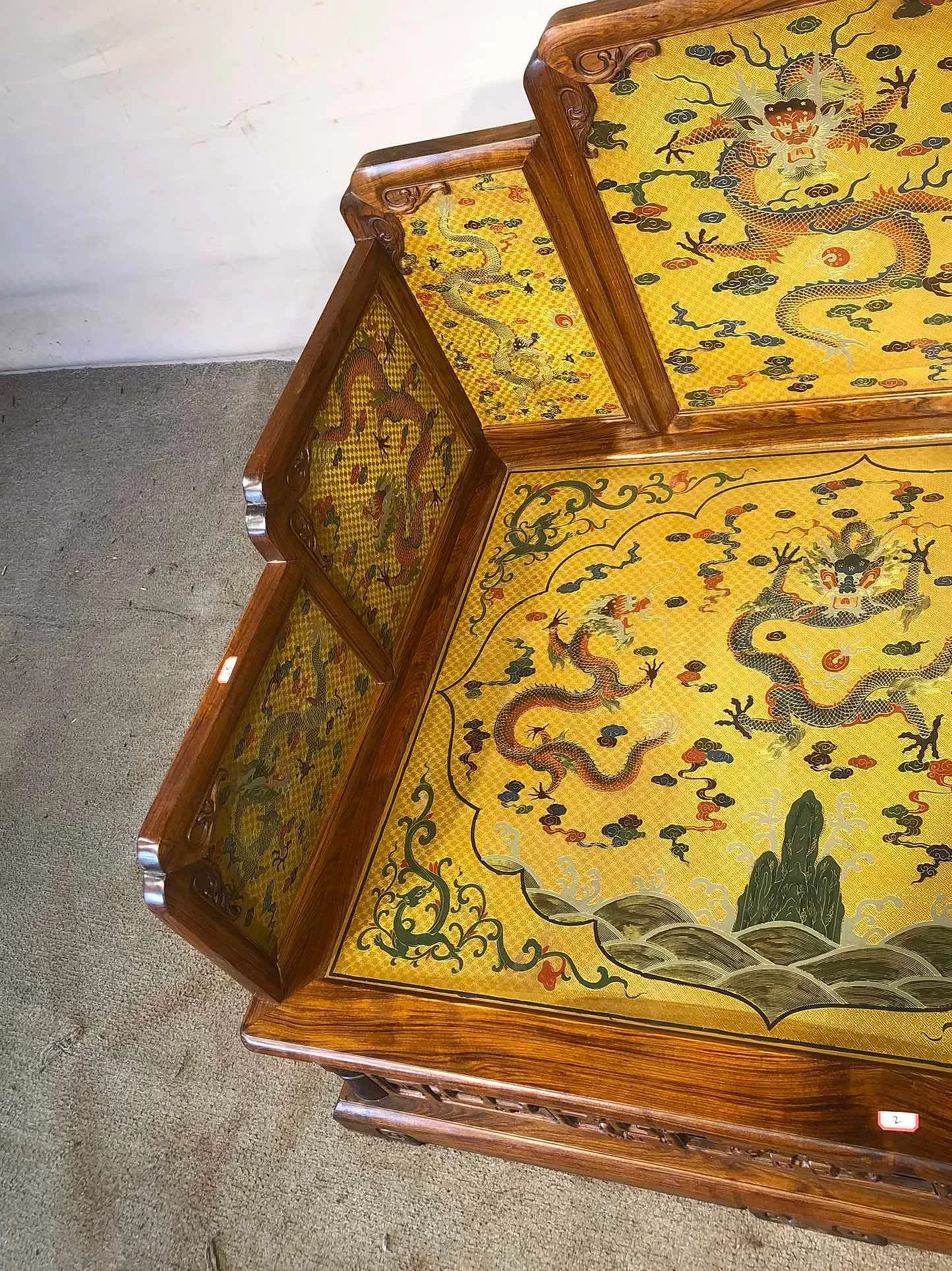 Chinese Qing Style Hardwood Daybed (Luohan Bed) with Dragon Brocade Panels thumbnail 7