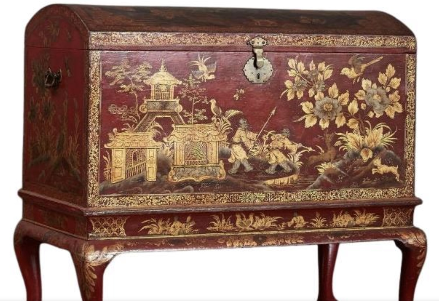English George II Period Red Japanned Lacquer Table Cabinet on Stand thumbnail 11
