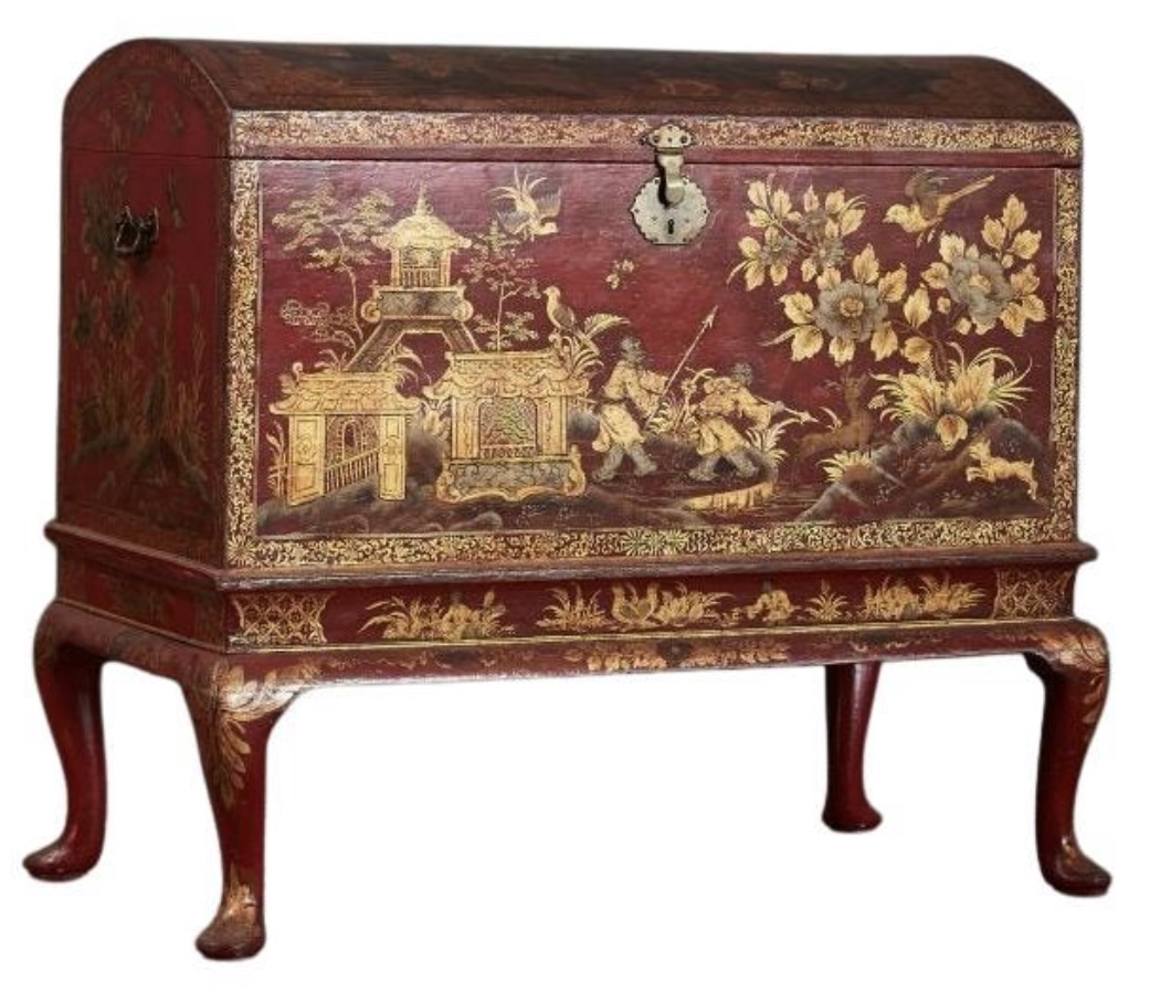 English George II Period Red Japanned Lacquer Table Cabinet on Stand thumbnail 9