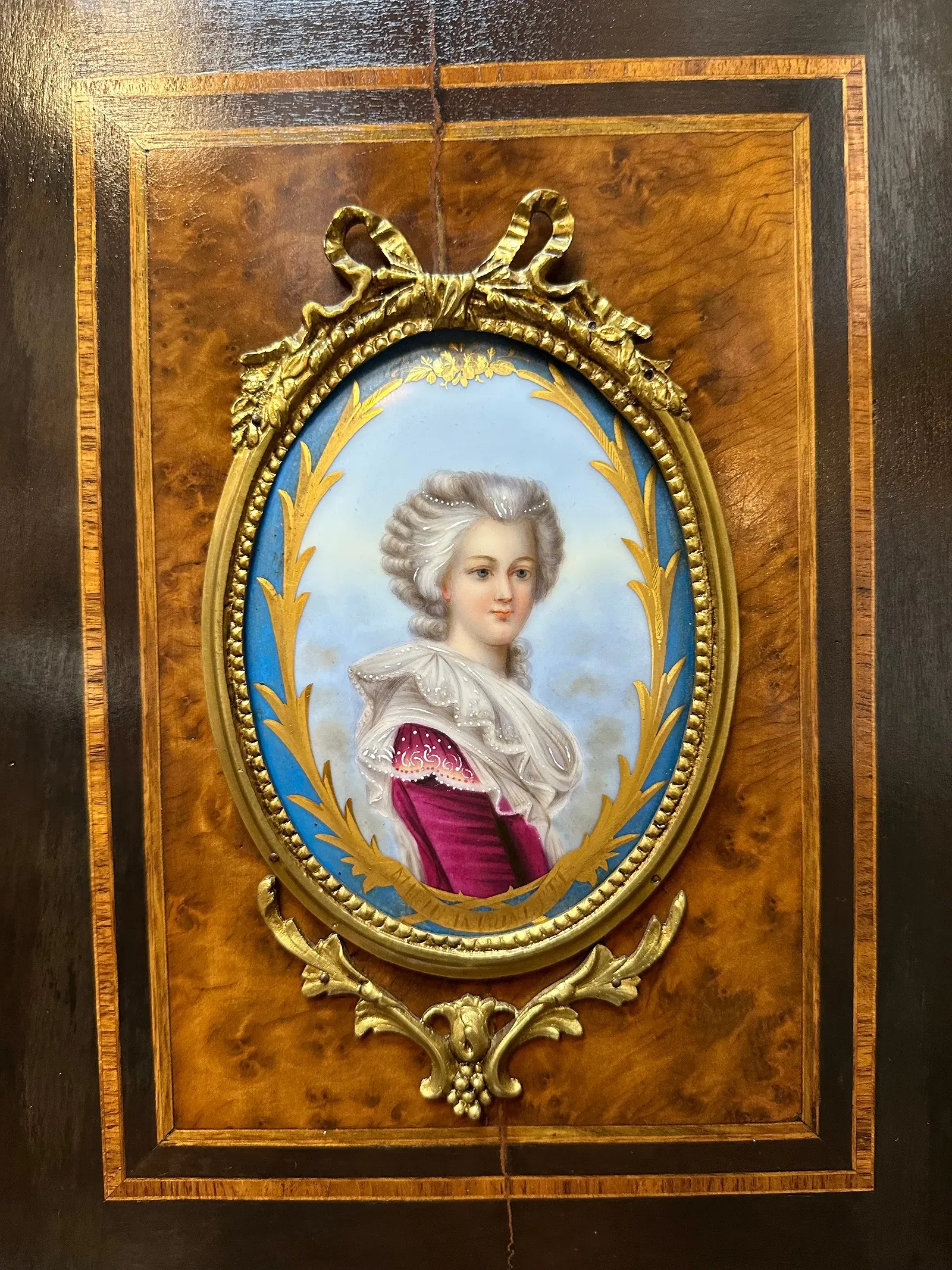 French Napoleon III Period Ebonized and Marquetry Sideboard with Painted Porcelain Plaques thumbnail 5