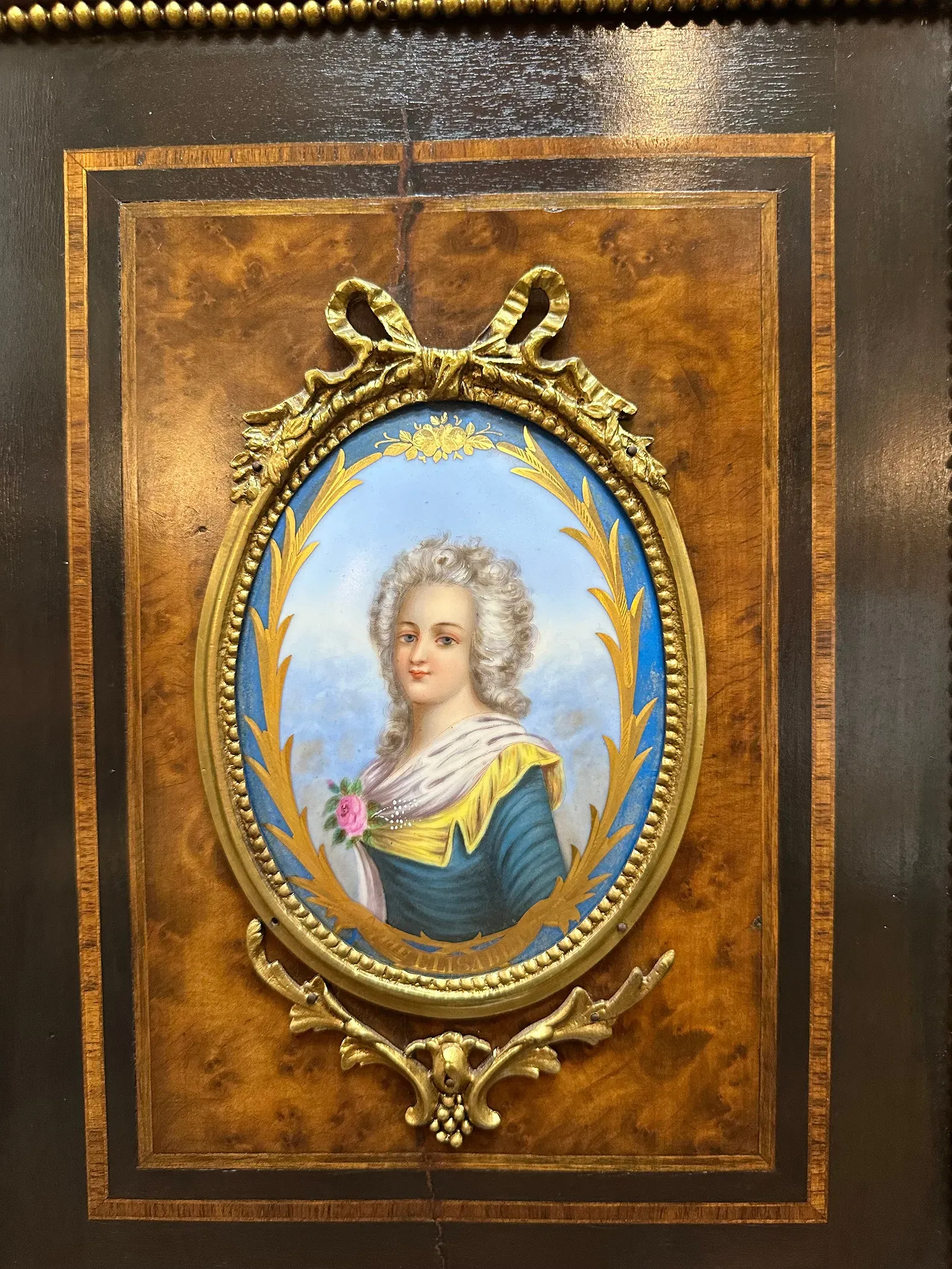 French Napoleon III Period Ebonized and Marquetry Sideboard with Painted Porcelain Plaques thumbnail 6