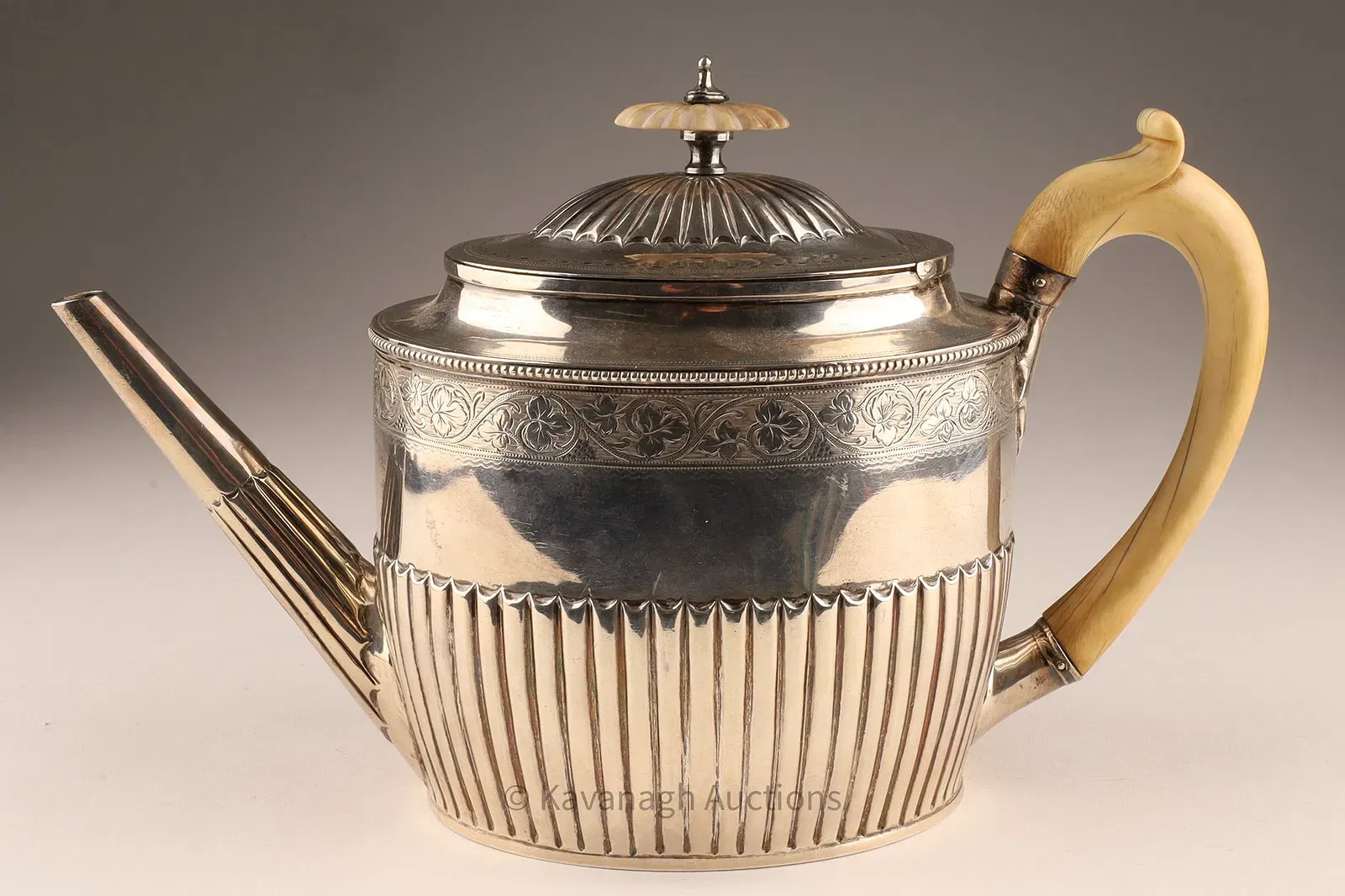Victorian Period Irish Silver Presentation Teapot with Ivory Handle thumbnail 2