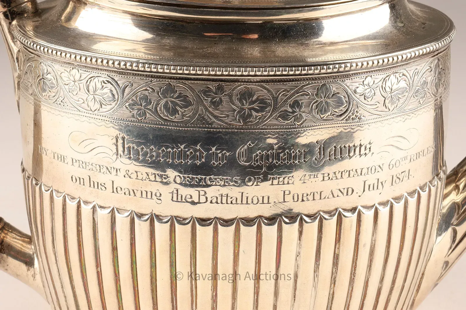 Victorian Period Irish Silver Presentation Teapot with Ivory Handle thumbnail 3