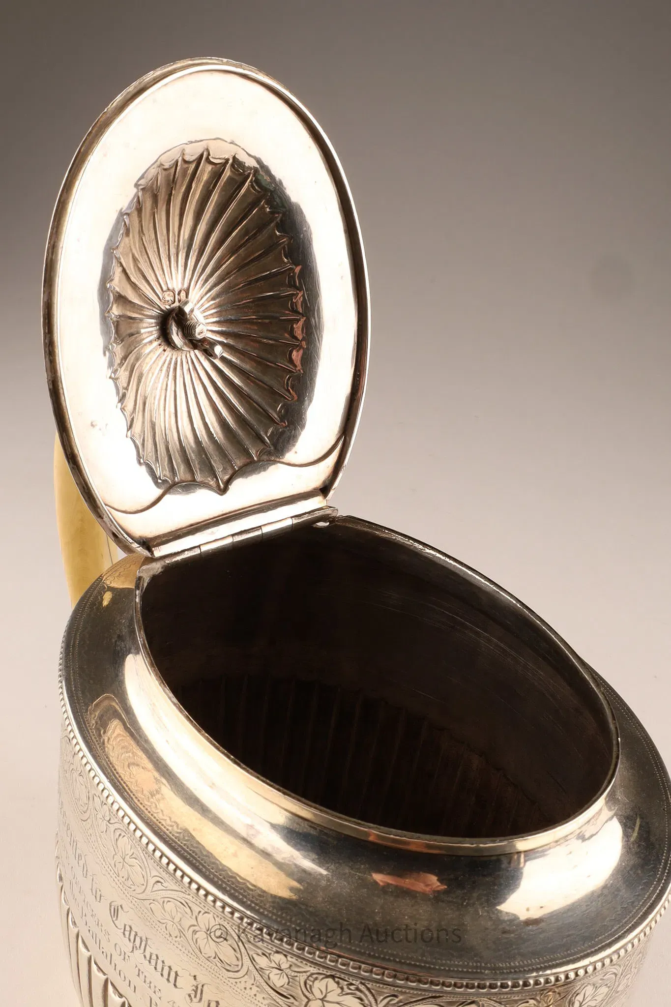 Victorian Period Irish Silver Presentation Teapot with Ivory Handle thumbnail 8