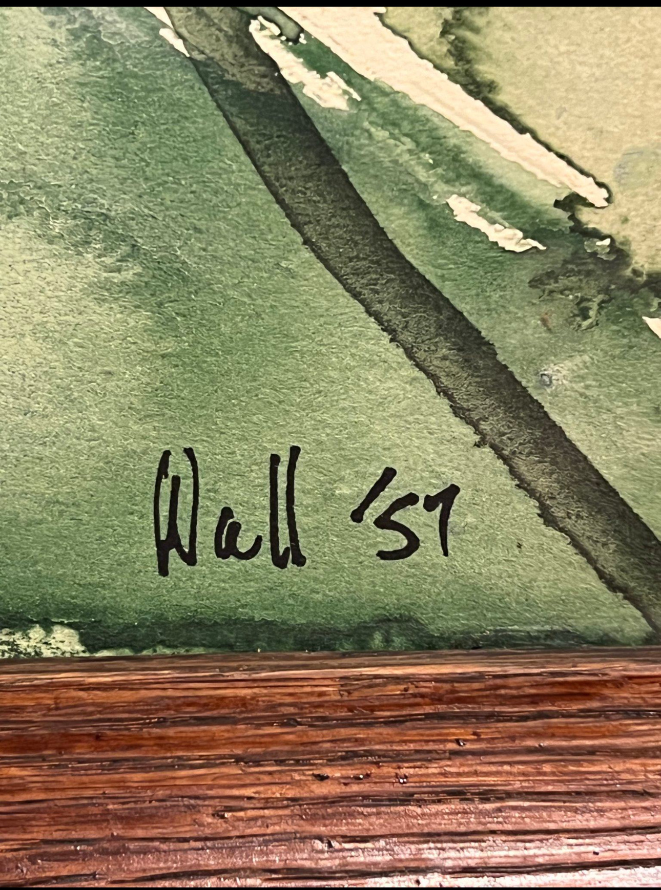 Mid-Century Modern Watercolor Street Scene by 'Wall', 1951