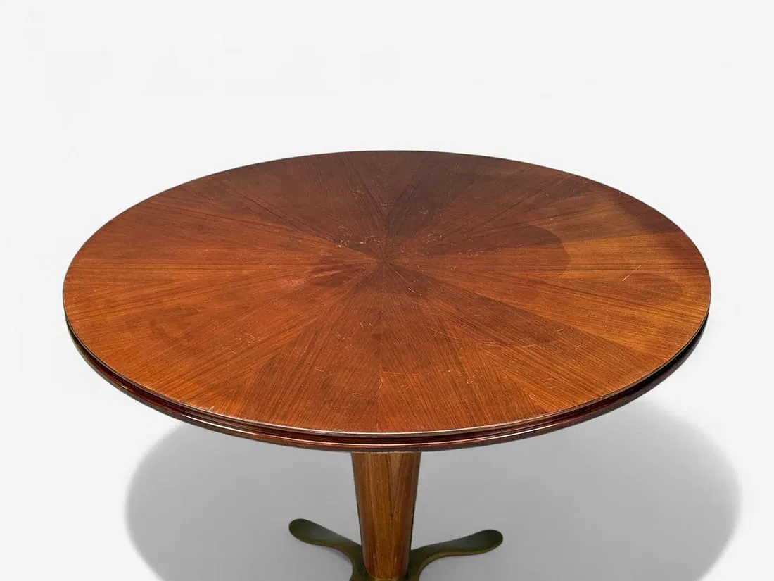 Mid-Century Modern Rosewood and Brass Pedestal Table thumbnail 4