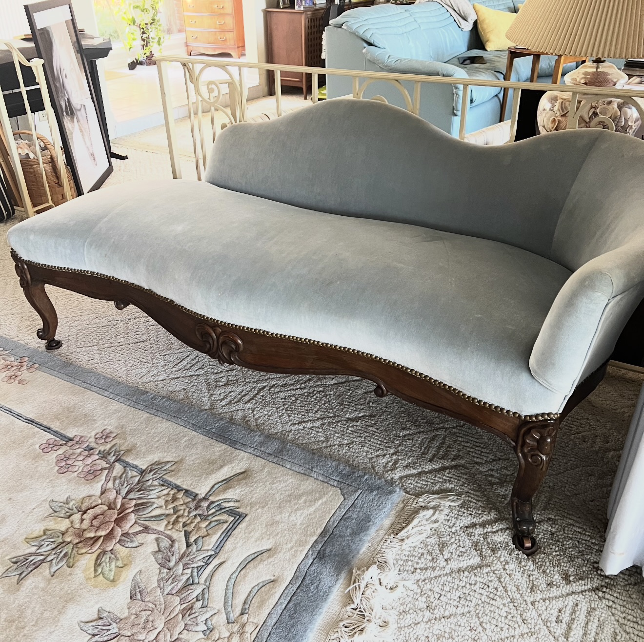 Victorian Style Walnut and Upholstered Settee