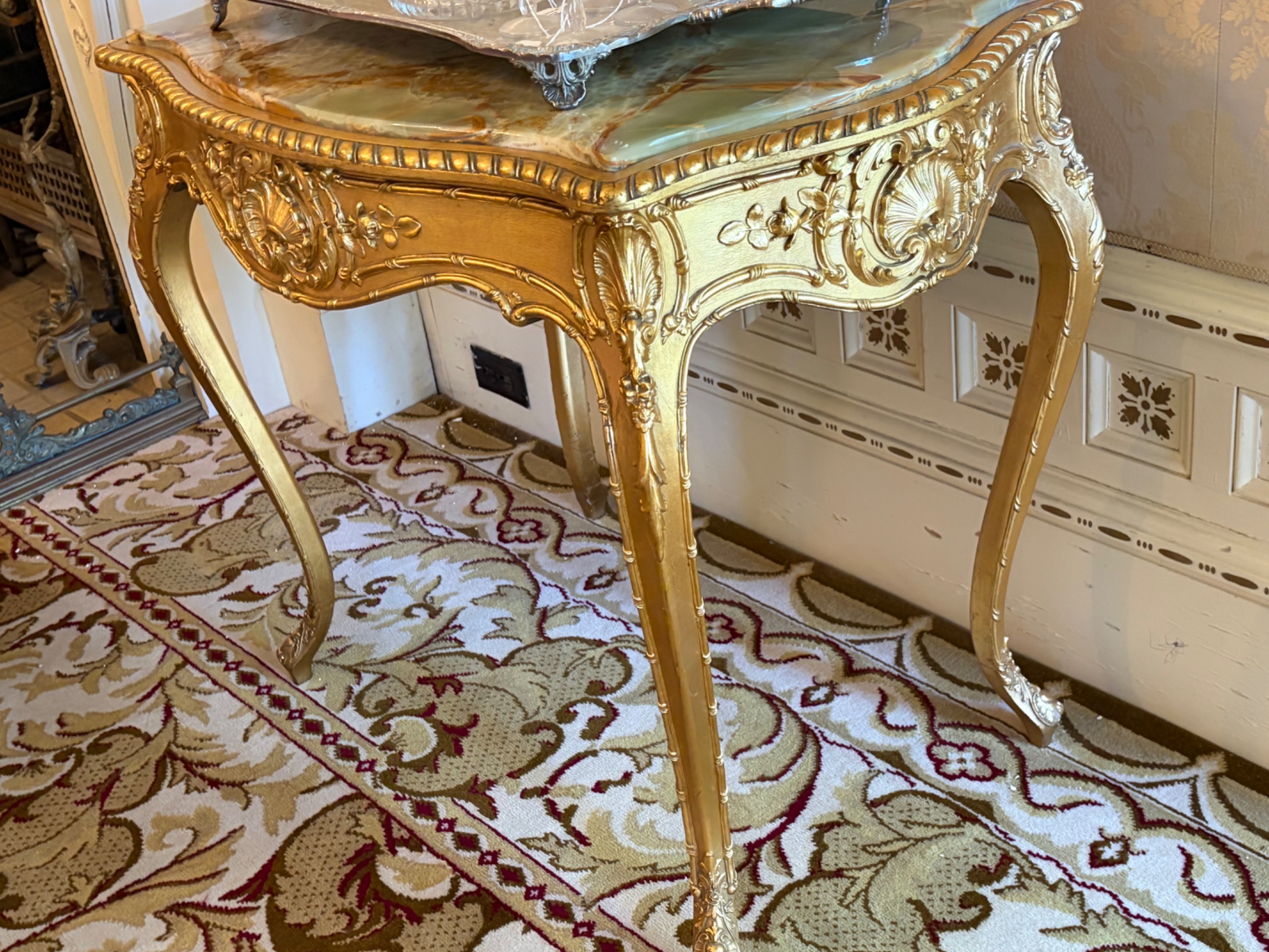 Louis XV Style Giltwood and Onyx Console Table thumbnail 3